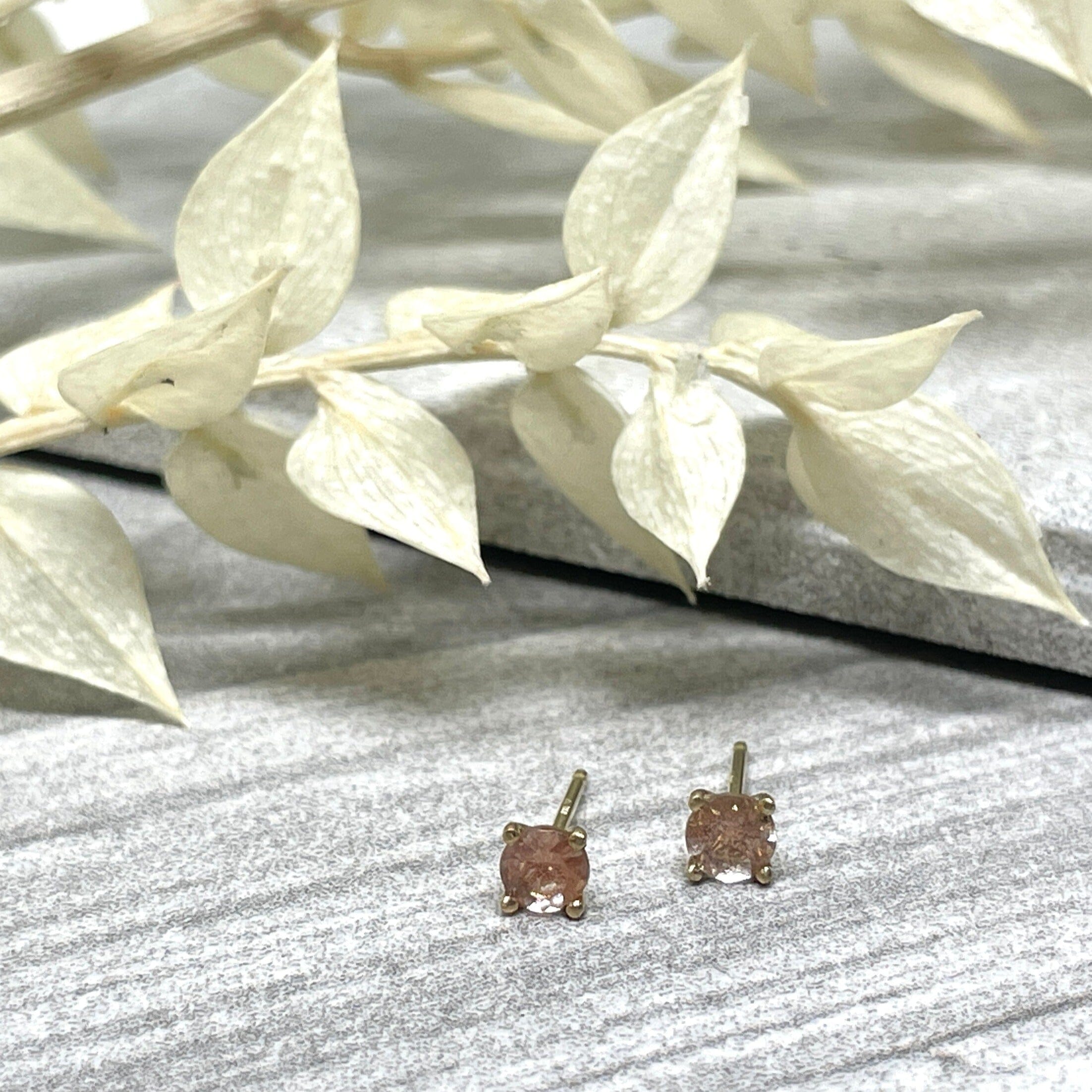 Oregon Sunstone Sophia 4mm Stud Earrings - 14k gold | Fine Collection earrings Amanda K Lockrow