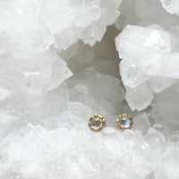 Rainbow Moonstone Diana Stud Earrings - 14k yellow gold | Fine Collection earrings Amanda K Lockrow