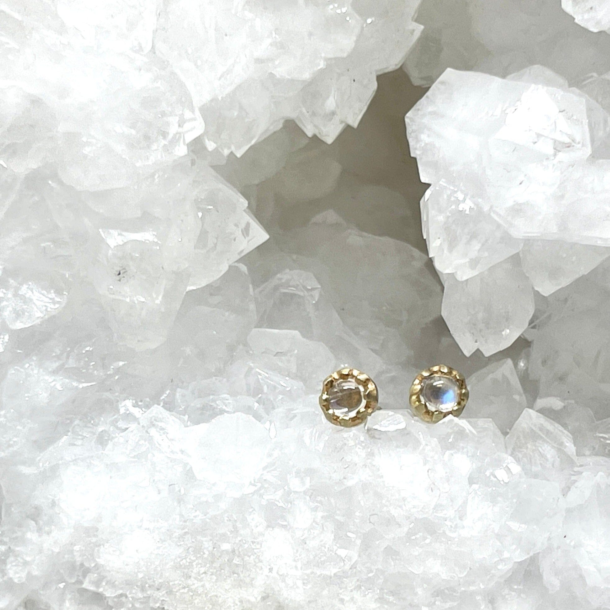 Rainbow Moonstone Diana Stud Earrings - 14k yellow gold | Fine Collection earrings Amanda K Lockrow