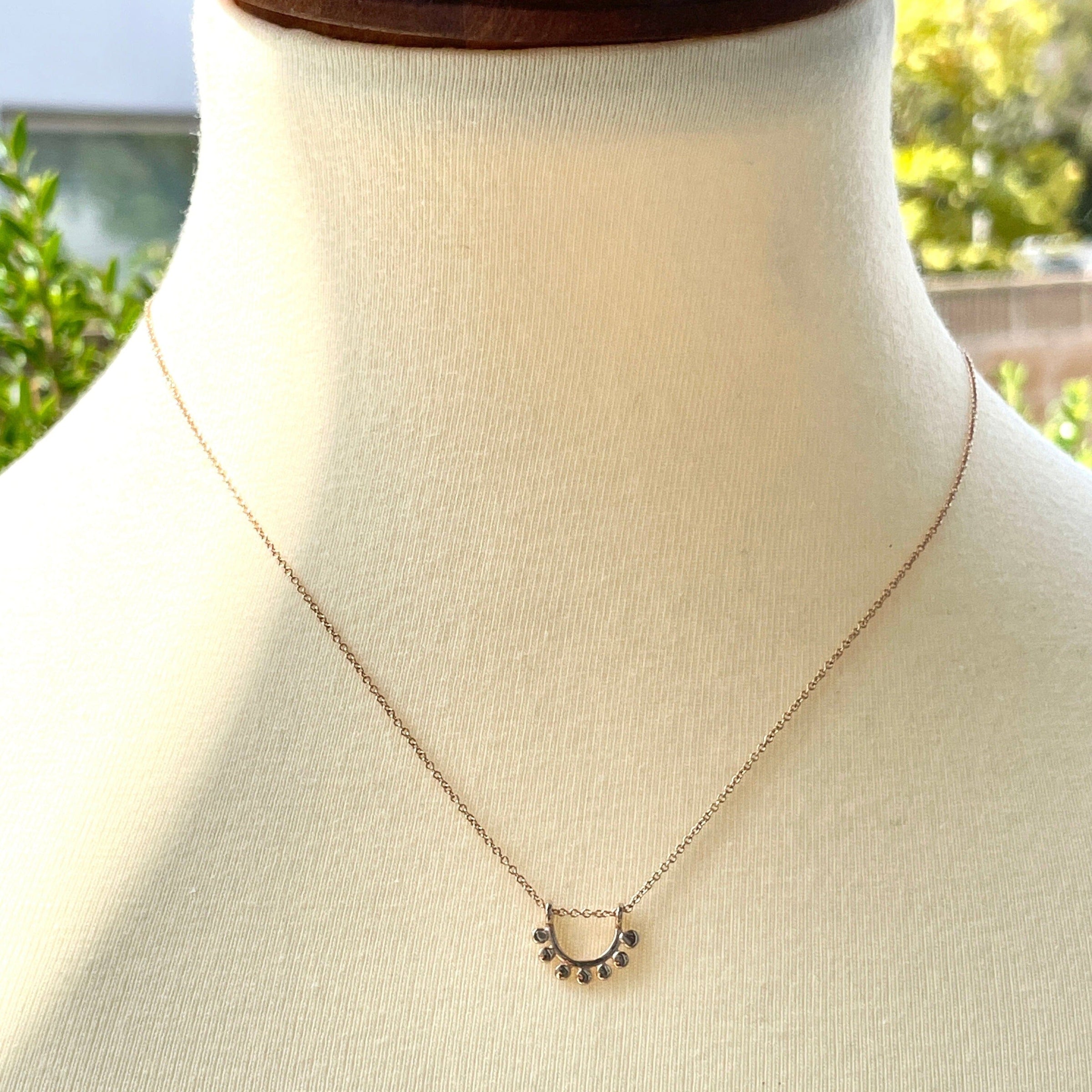 Dainty Sunrise Necklace - 14k rose gold and blue sapphire | Sunrise Collection necklace Amanda K Lockrow