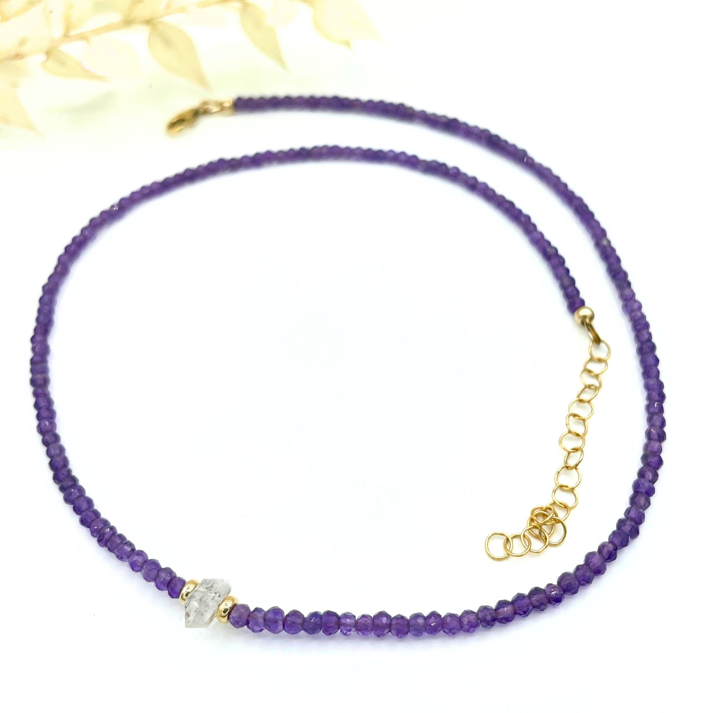 Strung Together Amethyst and Herkimer Diamond Beaded Necklace - 14k gold filled | Little Rock Collection necklace Amanda K Lockrow