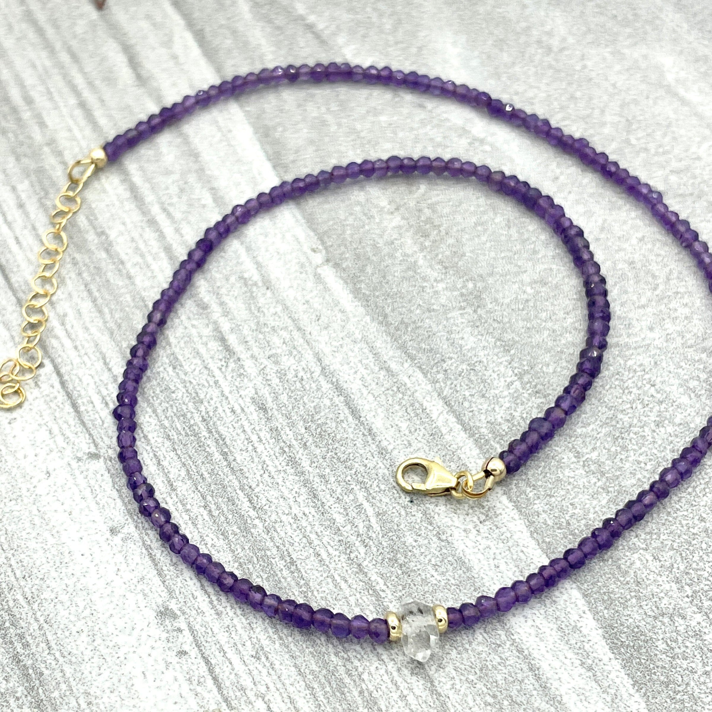 Strung Together Amethyst and Herkimer Diamond Beaded Necklace - 14k gold filled | Little Rock Collection necklace Amanda K Lockrow