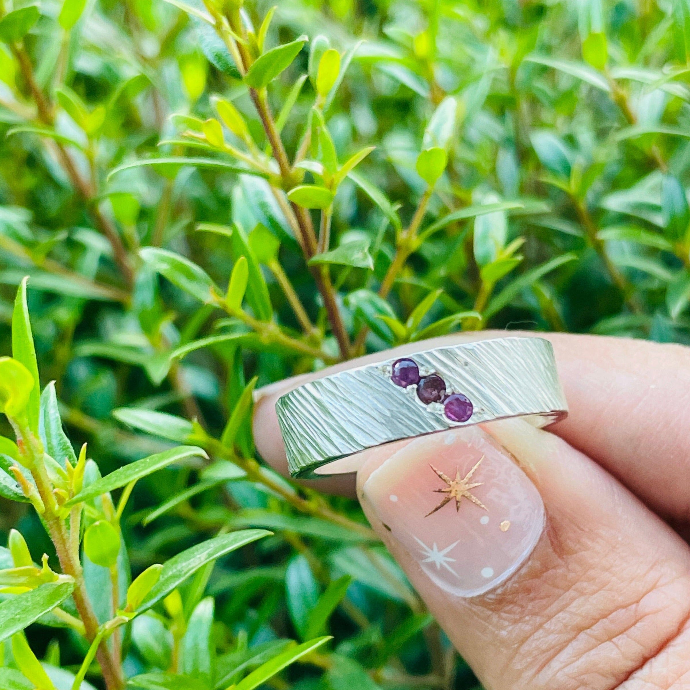 Birch hammered band with rubies - sterling silver | Sticks & Stones Collection ring Amanda K Lockrow
