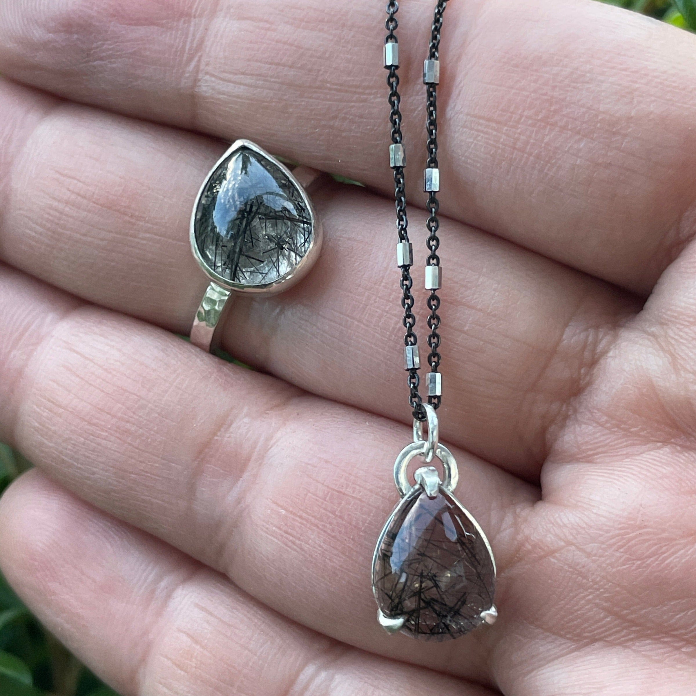 Tourmalinated Quartz Pear Muse Necklace - sterling silver | Aislinn Collection Necklaces Amanda K Lockrow