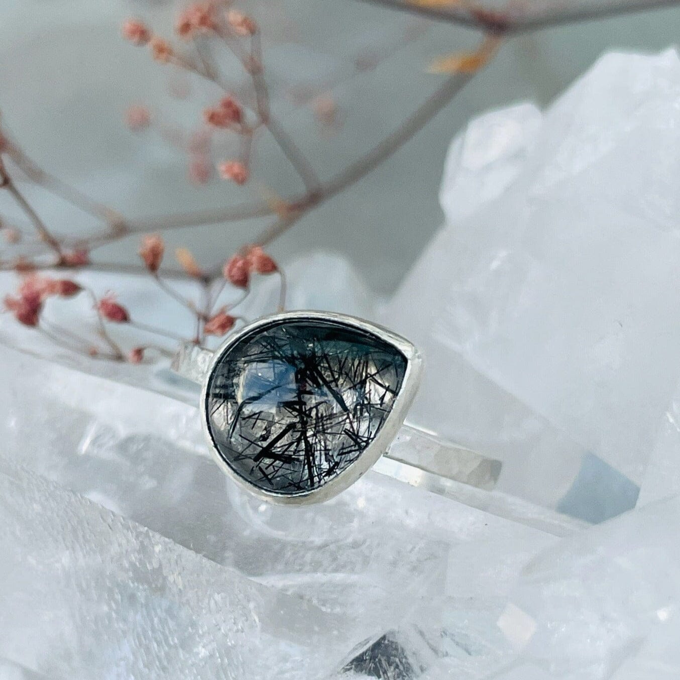 Tourmalinated Quartz Pear Muse Ring - sterling silver | Aislinn Collection ring Amanda K Lockrow