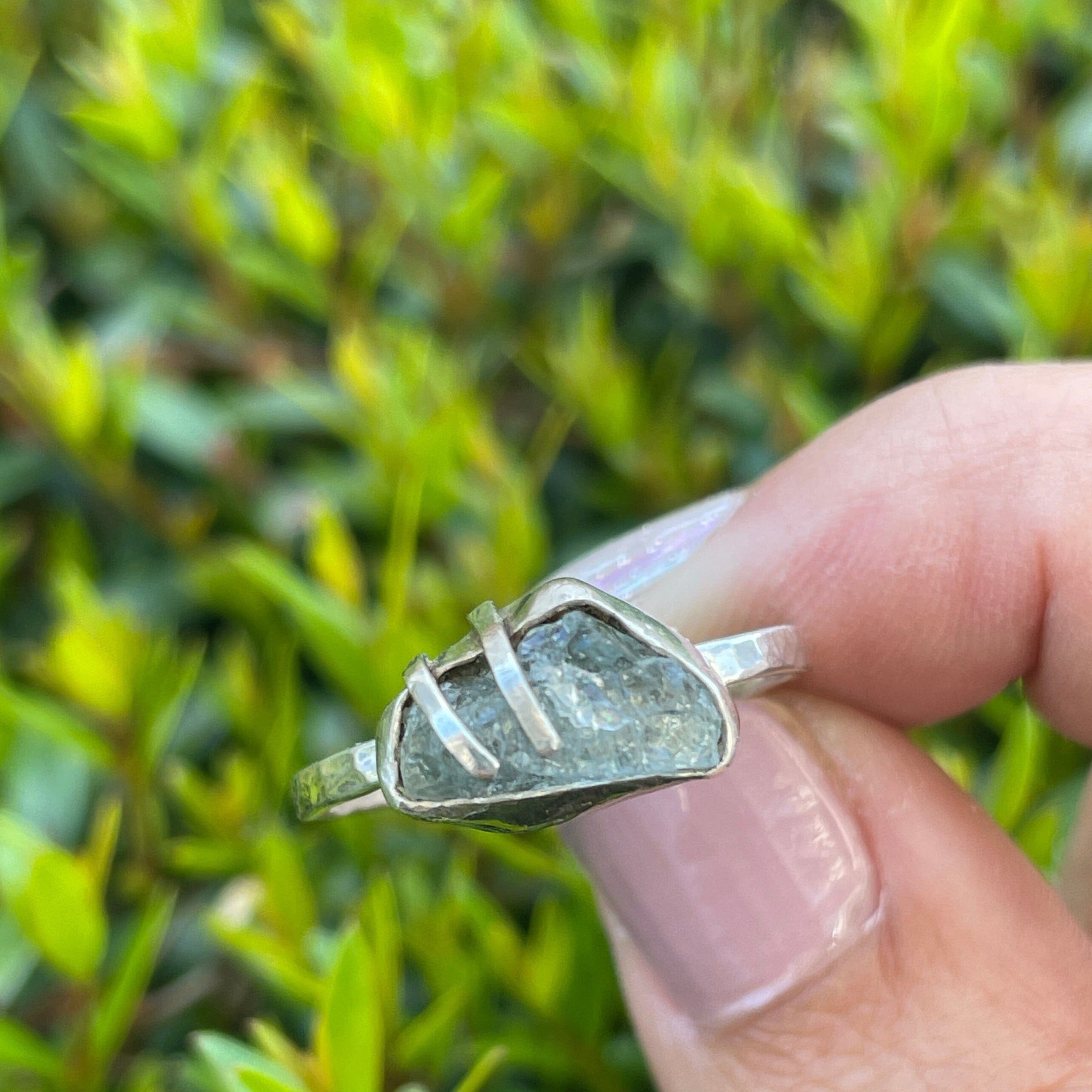 Raw Aquamarine sterling silver ring - size 8 ring Amanda K Lockrow