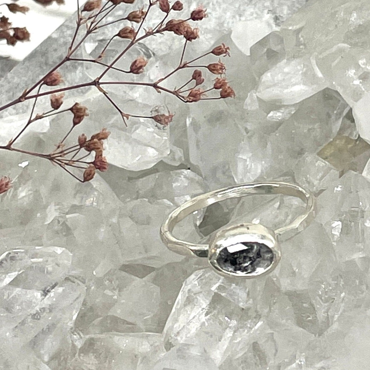 Rose cut herkimer diamond or moss aquamarine sterling silver ring ring Amanda K Lockrow