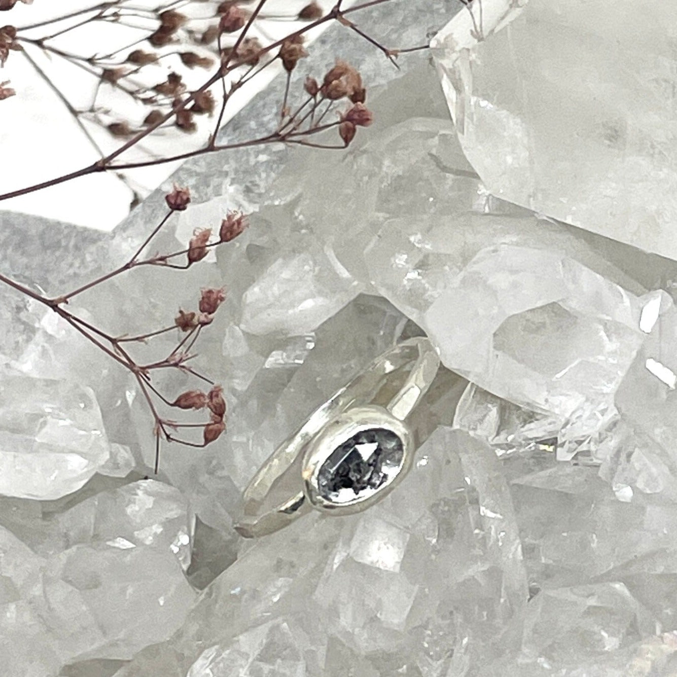 Rose cut herkimer diamond or moss aquamarine sterling silver ring ring Amanda K Lockrow