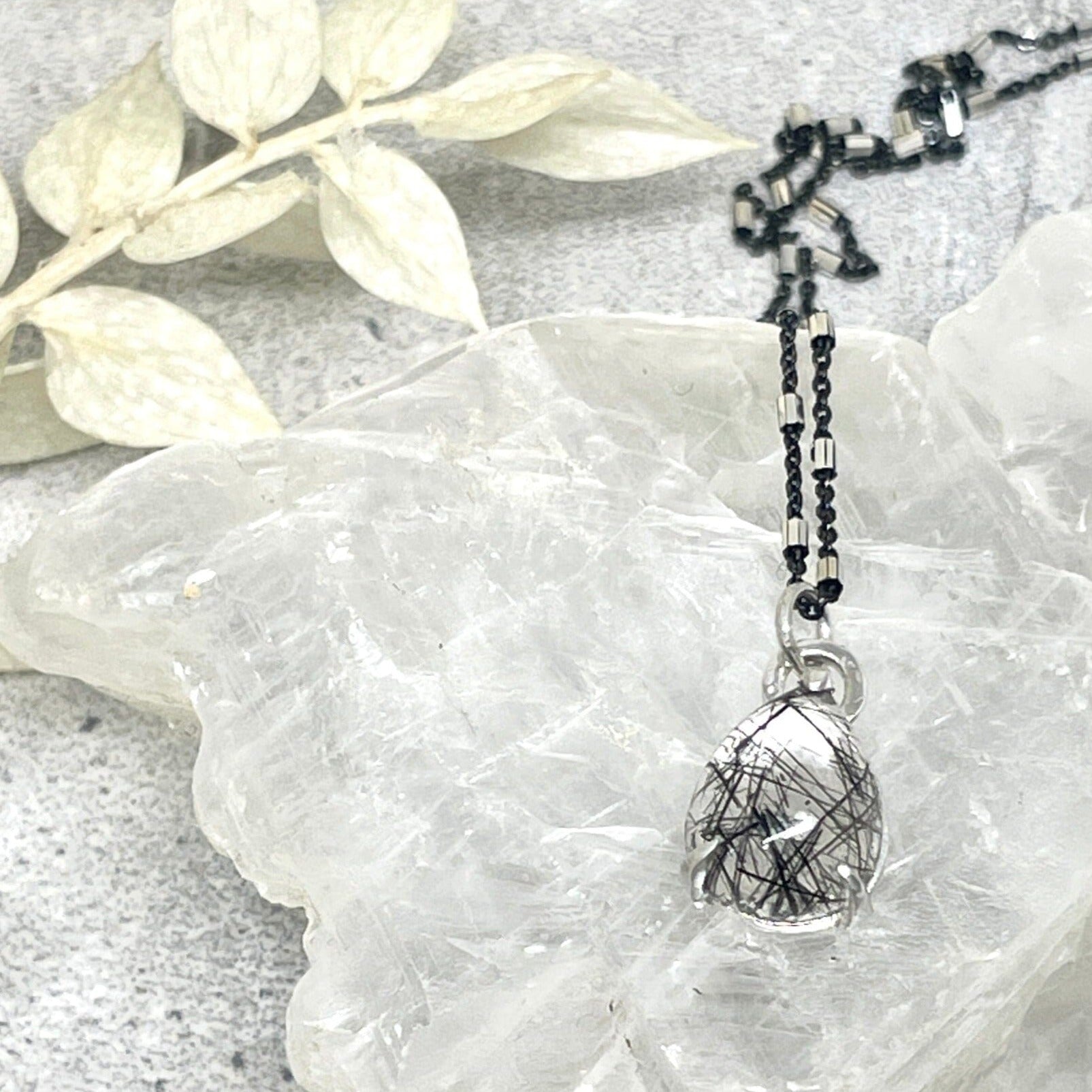 Tourmalinated Quartz Pear Muse Necklace - sterling silver | Aislinn Collection Necklaces Amanda K Lockrow