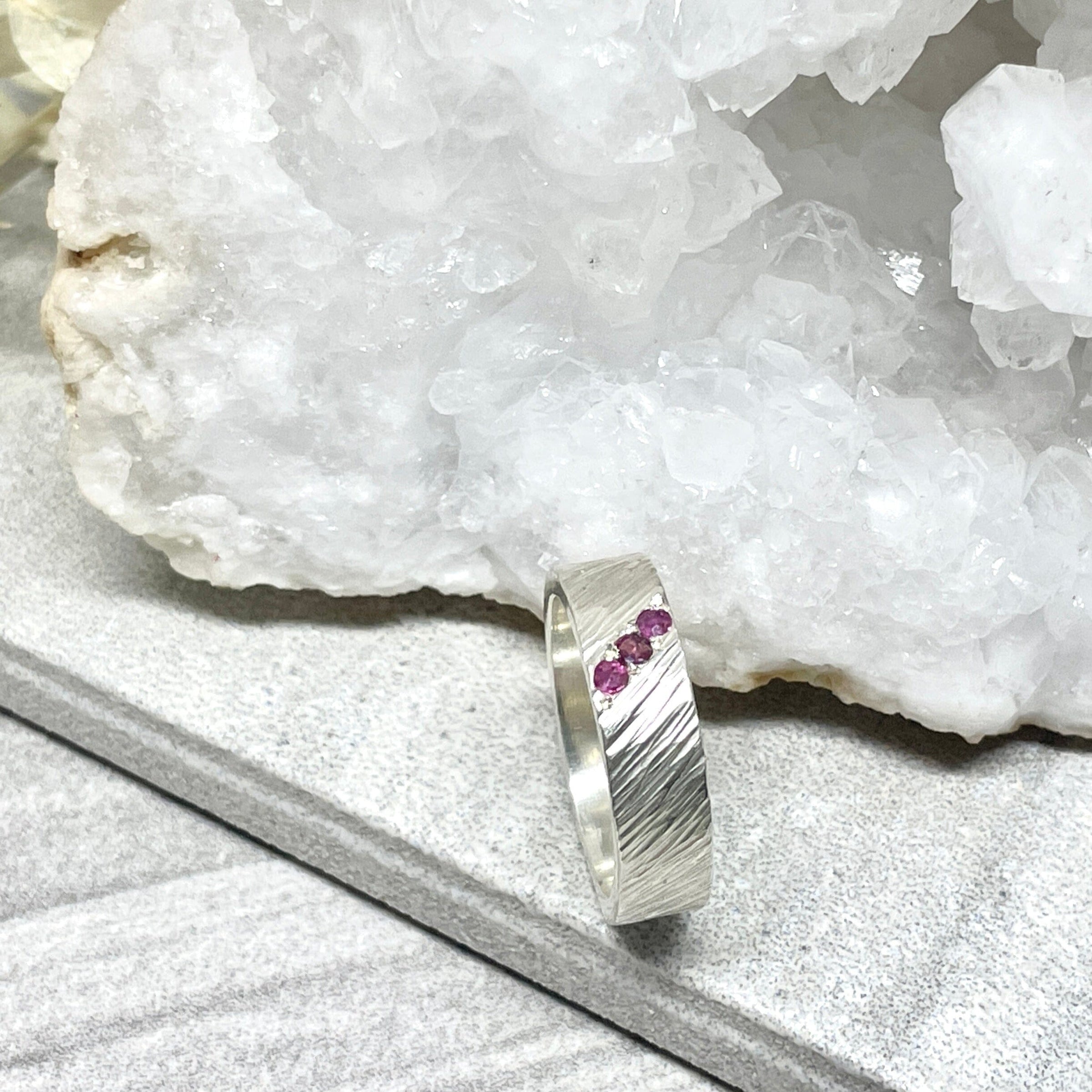 Birch hammered band with rubies - sterling silver | Sticks & Stones Collection ring Amanda K Lockrow