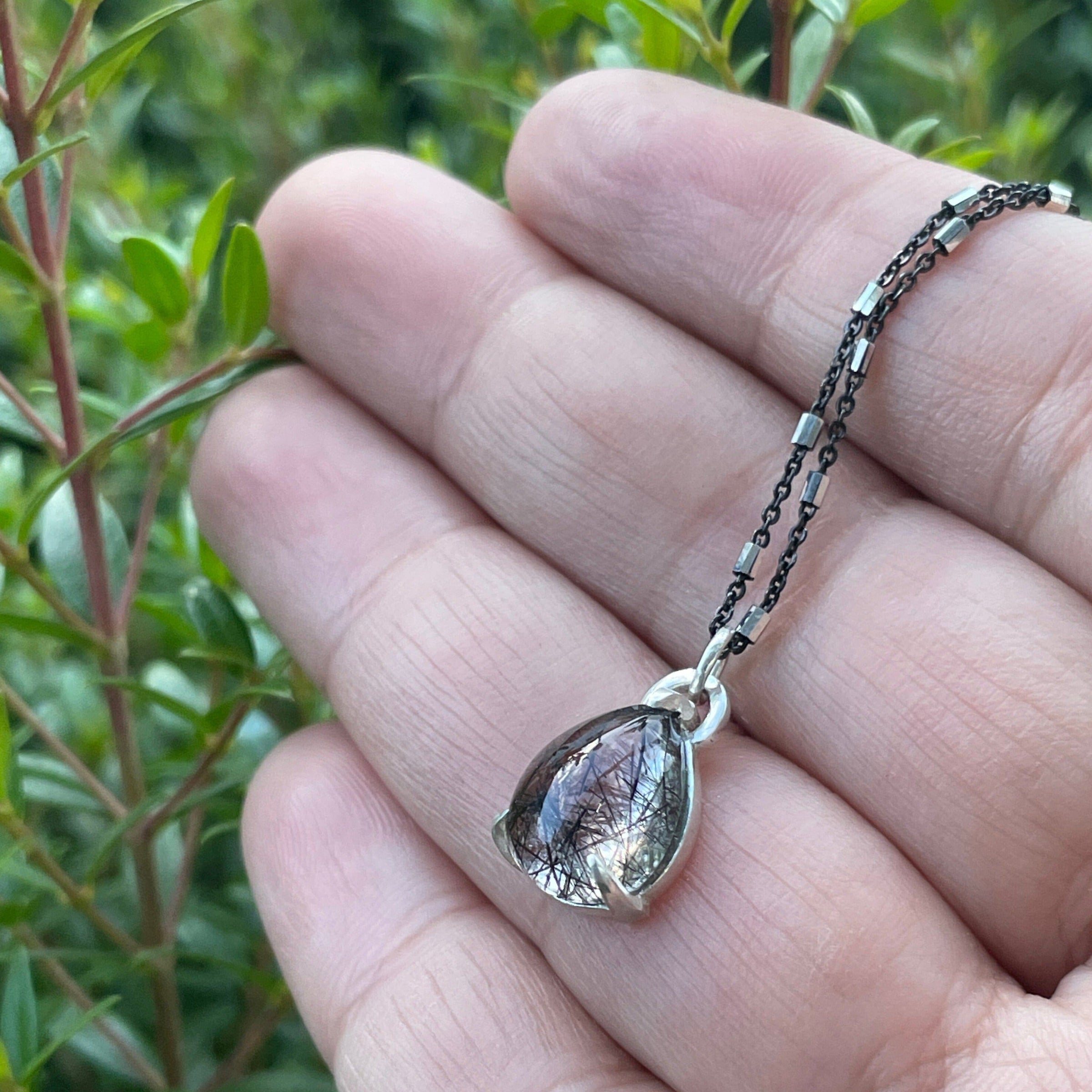 Tourmalinated Quartz Pear Muse Necklace - sterling silver | Aislinn Collection Necklaces Amanda K Lockrow
