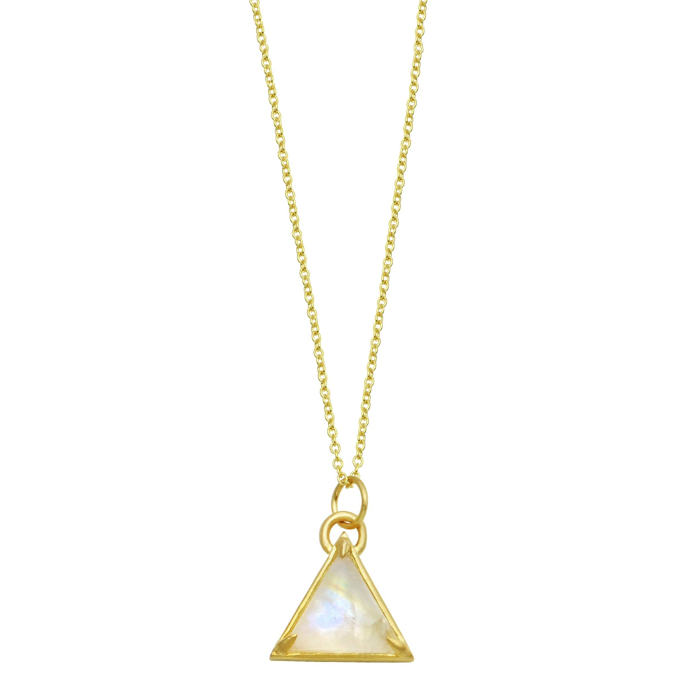 I Am Divine 14K gold rainbow moonstone triangle necklace necklace Amanda K Lockrow
