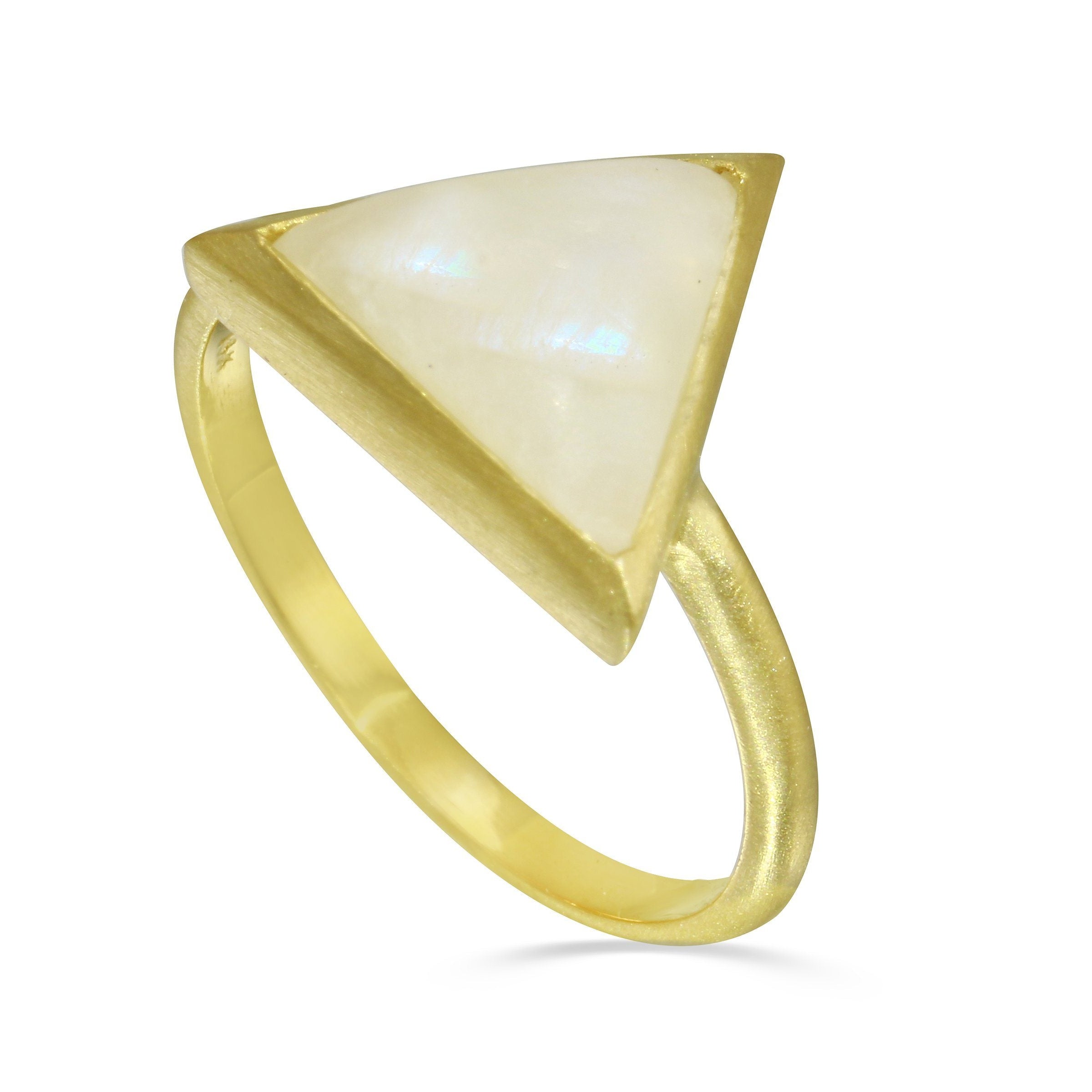 I Am Divine 14K gold rainbow moonstone triangle ring ring Amanda K Lockrow