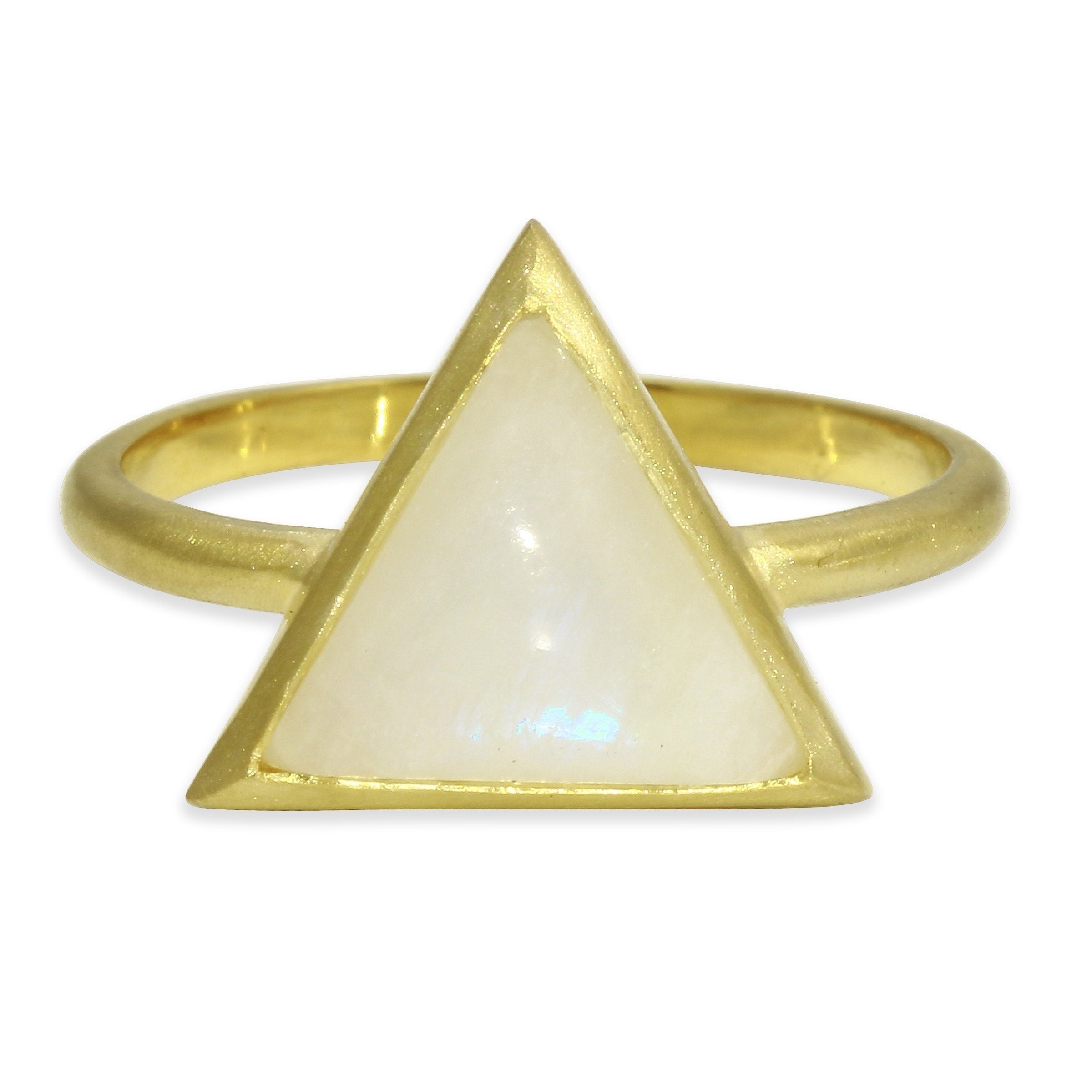 I Am Divine 14K gold rainbow moonstone triangle ring ring Amanda K Lockrow