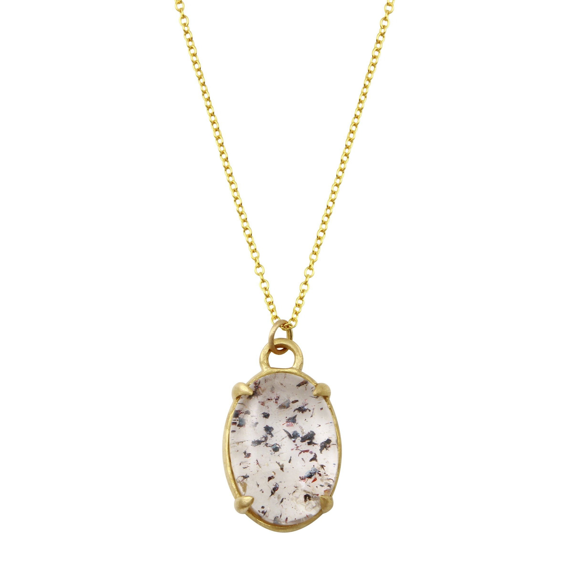 14K gold lepidocrocite in quartz necklace - disco quartz, confetti quartz necklace Amanda K Lockrow