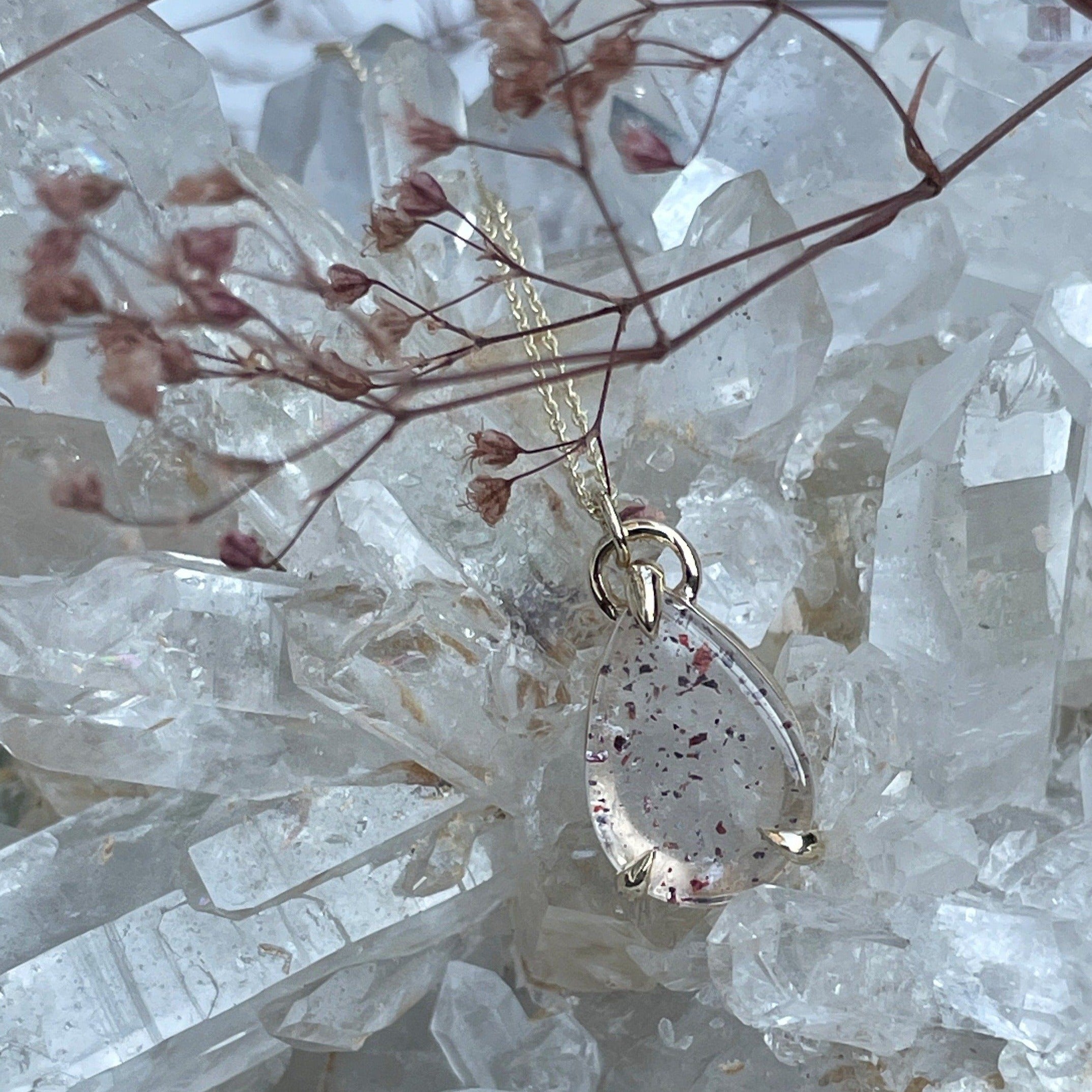 14K gold lepidocrocite in quartz necklace - confetti quartz necklace Amanda K Lockrow