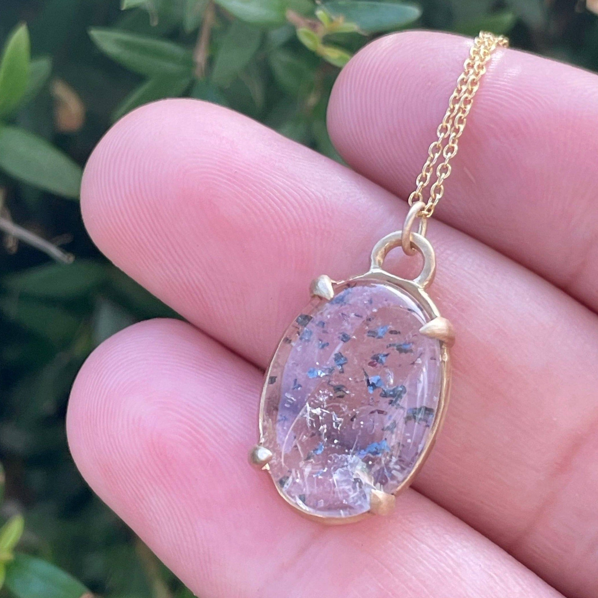 14K gold lepidocrocite in quartz necklace - disco quartz, confetti quartz necklace Amanda K Lockrow