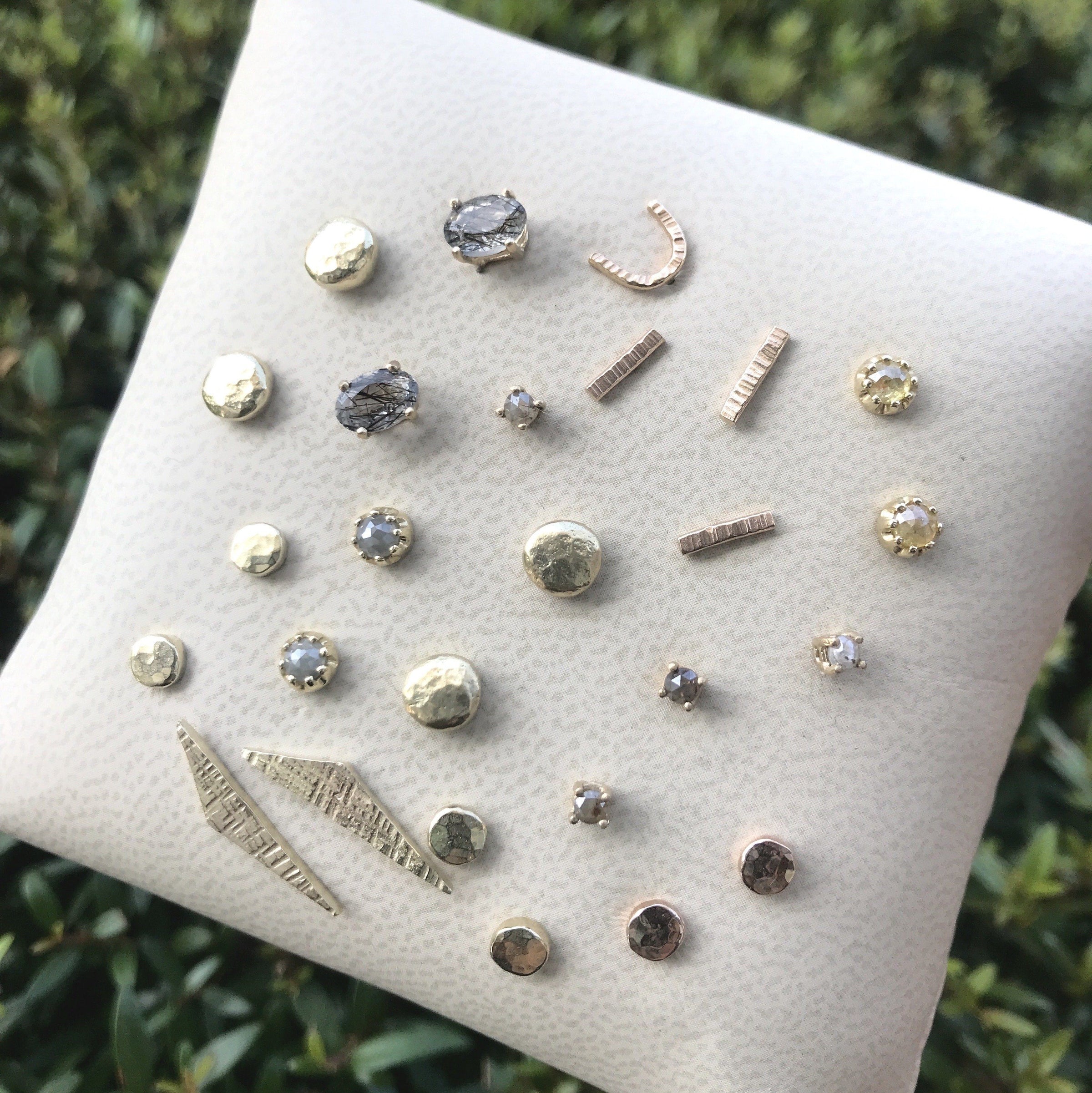 14k yellow gold tourmalinated quartz stud earrings earrings Amanda K Lockrow