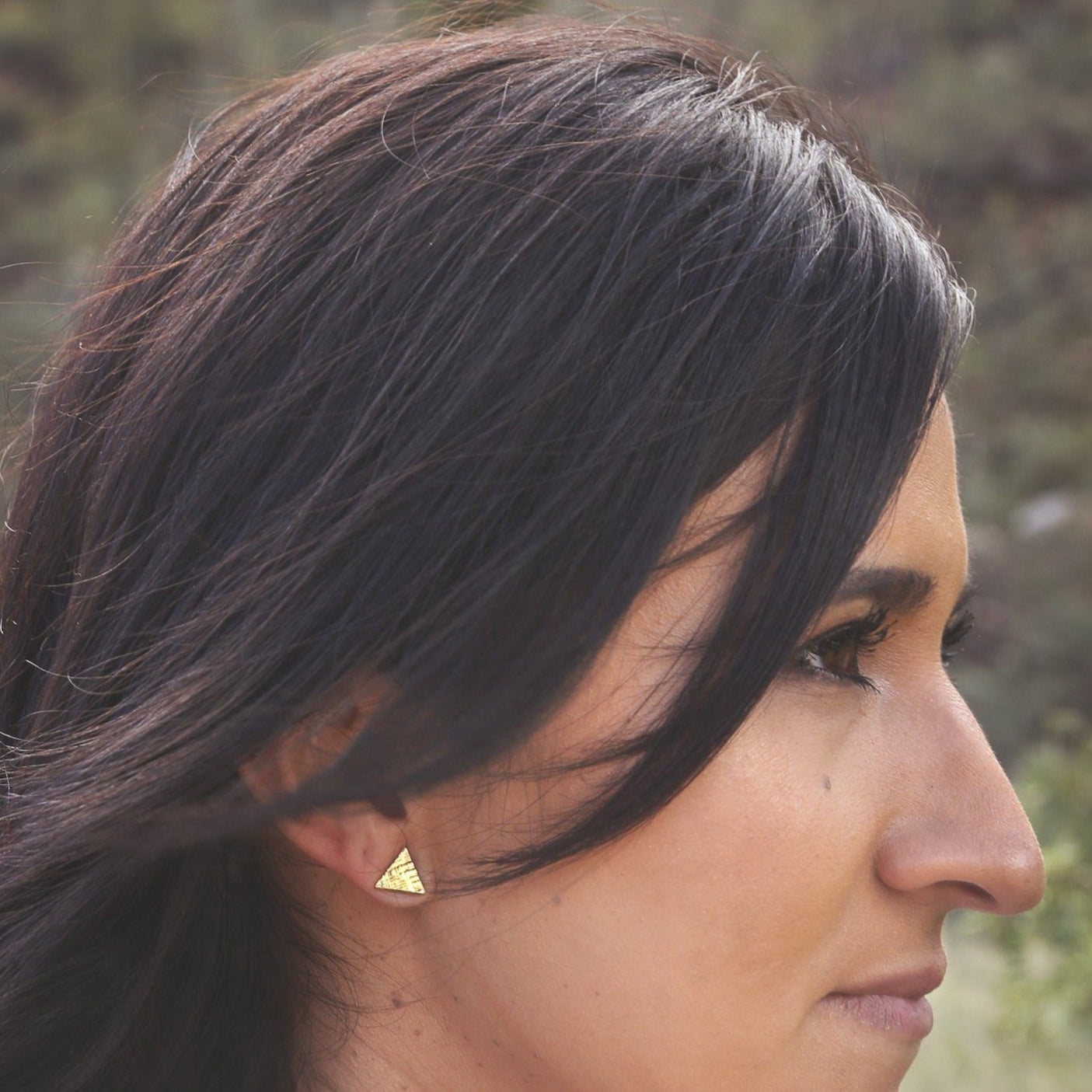 18k yellow vermeil triangle crosshatched stud earrings earrings Amanda K Lockrow