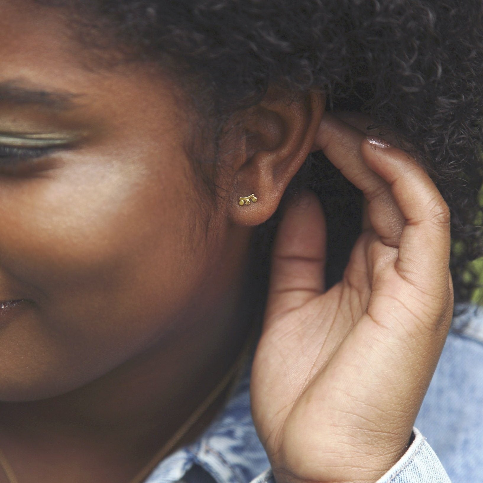 14k yellow gold sunrise stud earrings // 3 rays earrings Amanda K Lockrow
