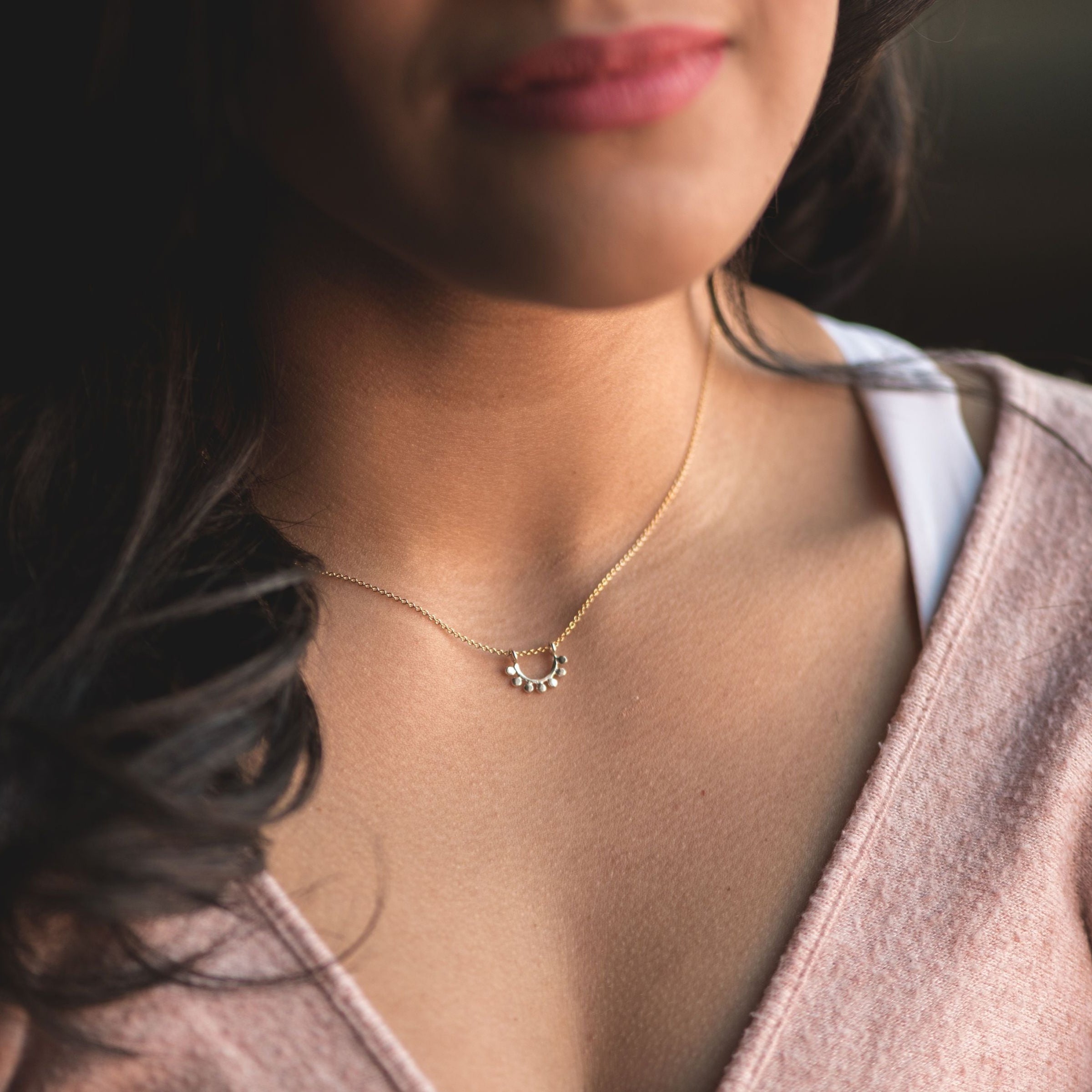 14k rose gold dainty sunrise necklace necklace Amanda K Lockrow