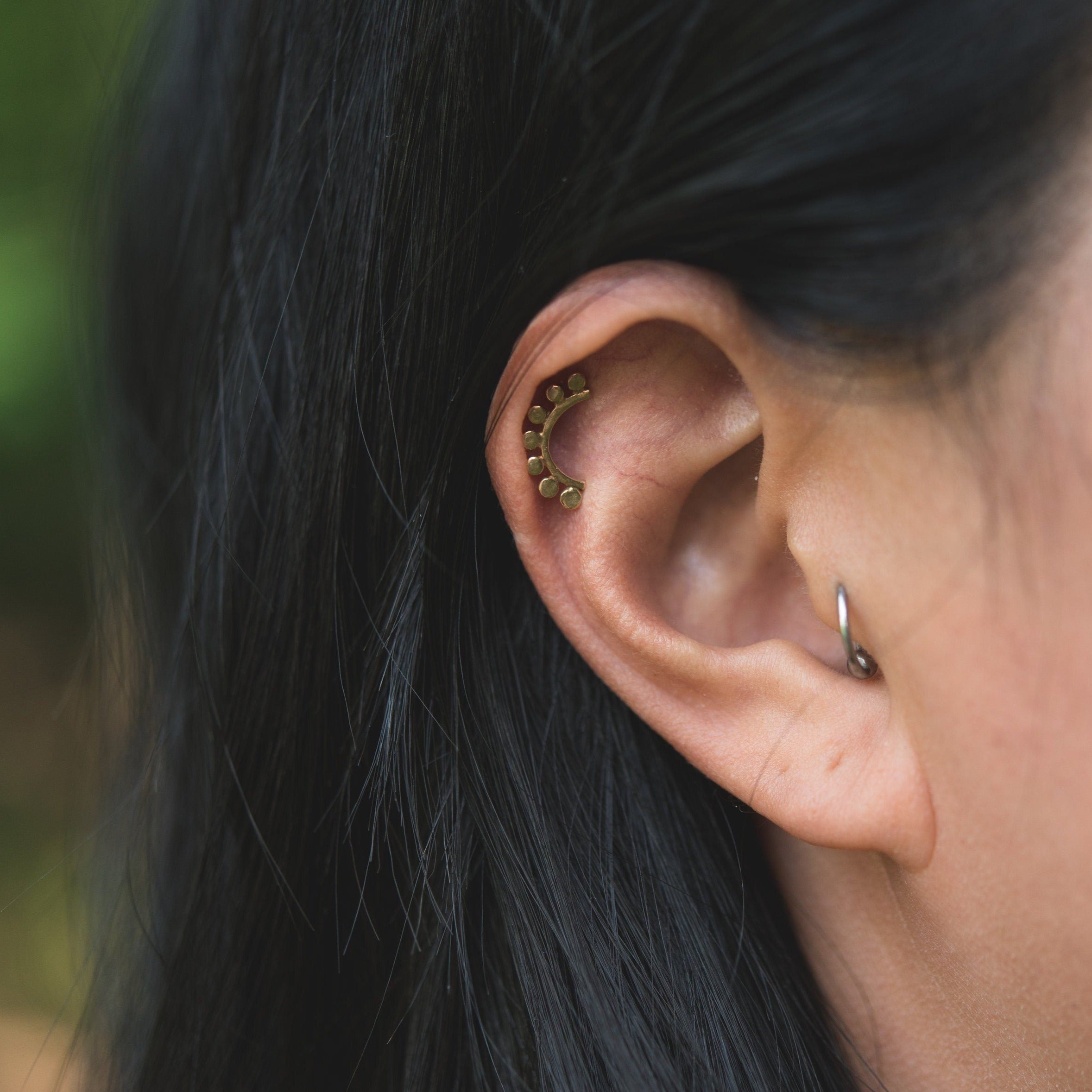 14k yellow gold sunrise stud earrings // 7 rays earrings Amanda K Lockrow
