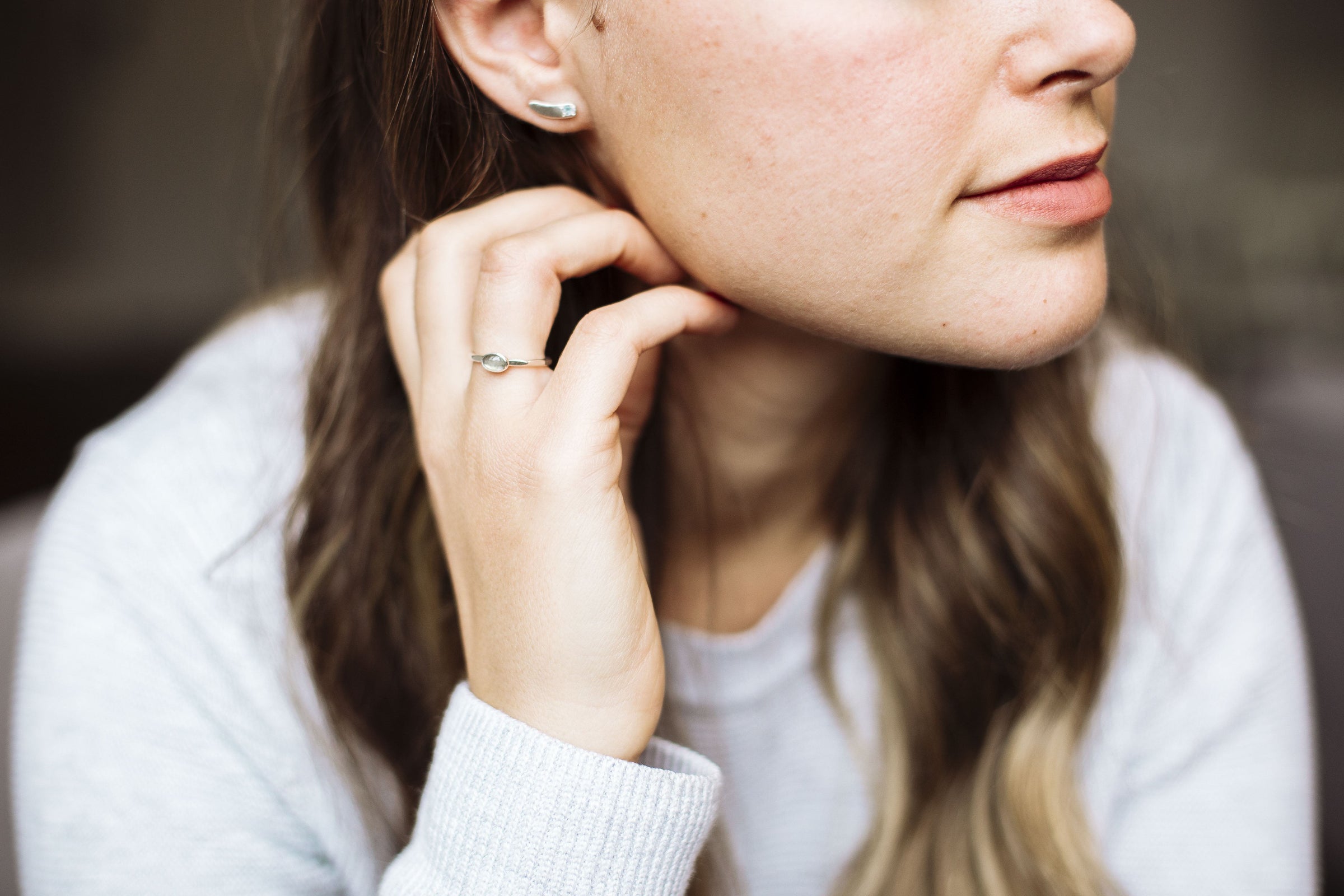 Coral and amazonite sterling silver ear climber earrings Amanda K Lockrow 