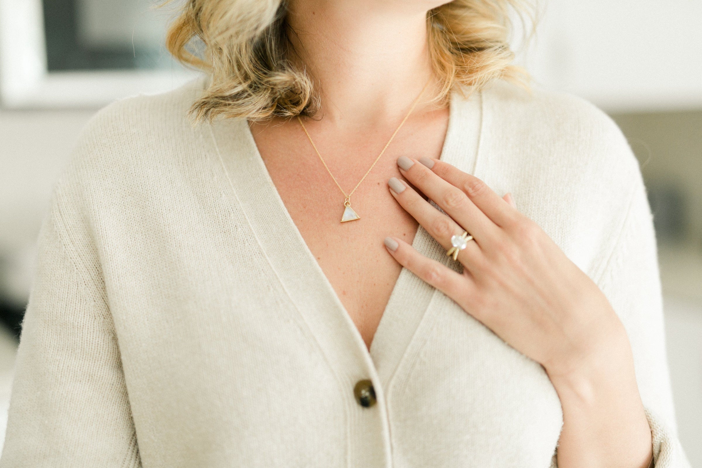 I Am Divine rainbow moonstone triangle necklace necklace Amanda K Lockrow