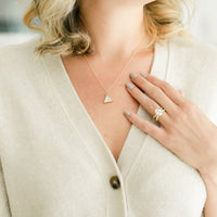 I Am Divine 14K gold rainbow moonstone triangle necklace necklace Amanda K Lockrow
