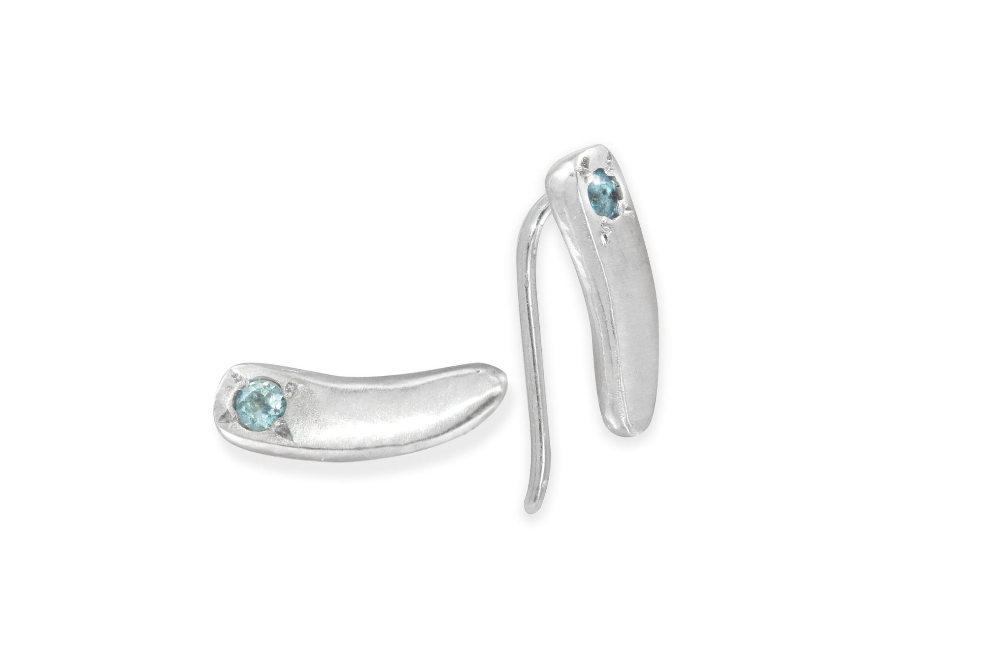 Small sterling silver Siria ear climbers with aquamarine stones earrings Amanda K Lockrow