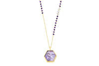 Thea - Amethyst hexagon slice 30 inch long necklace necklace Amanda K Lockrow