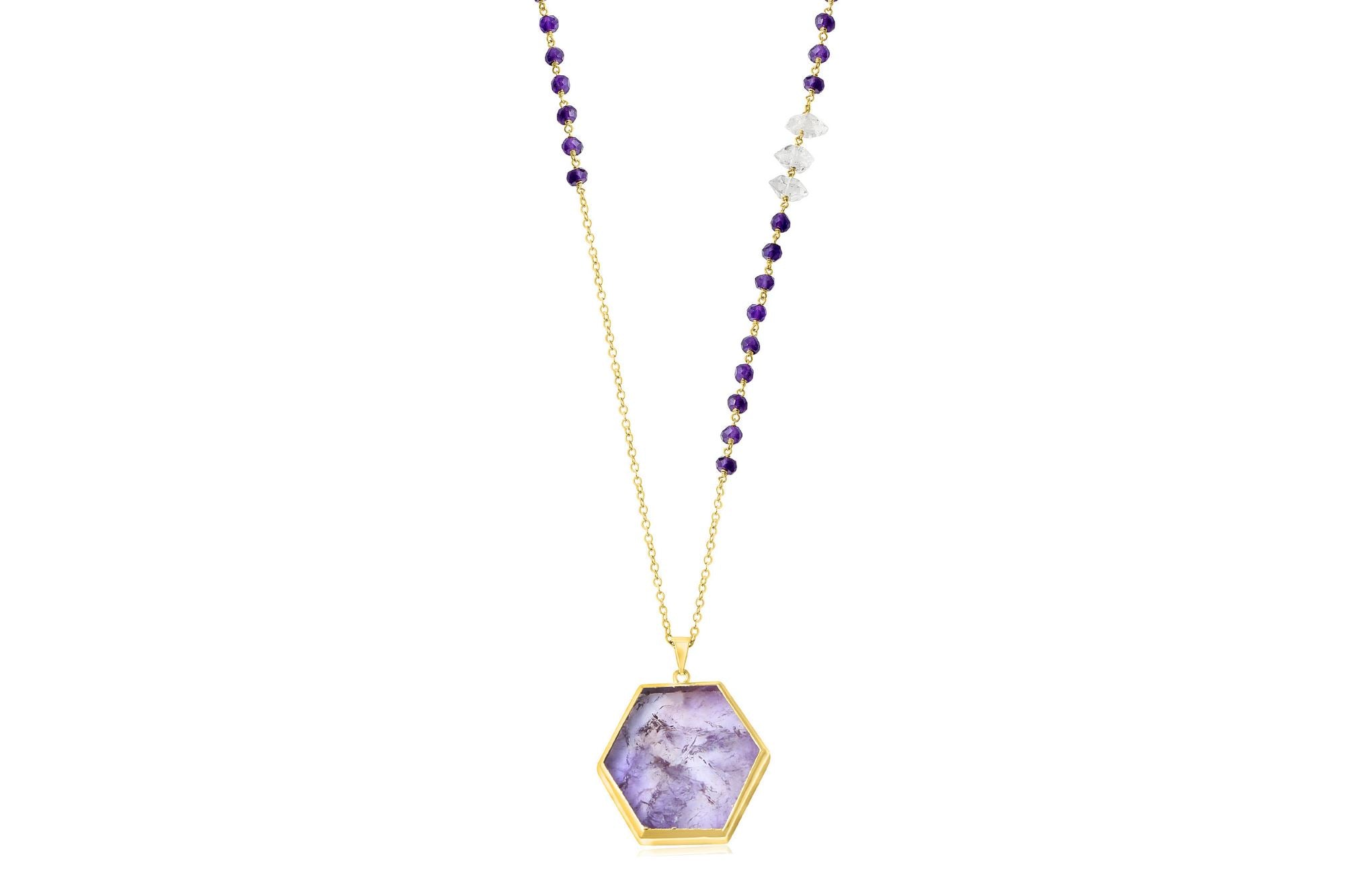 Thea - Amethyst hexagon slice 30 inch long necklace necklace Amanda K Lockrow 