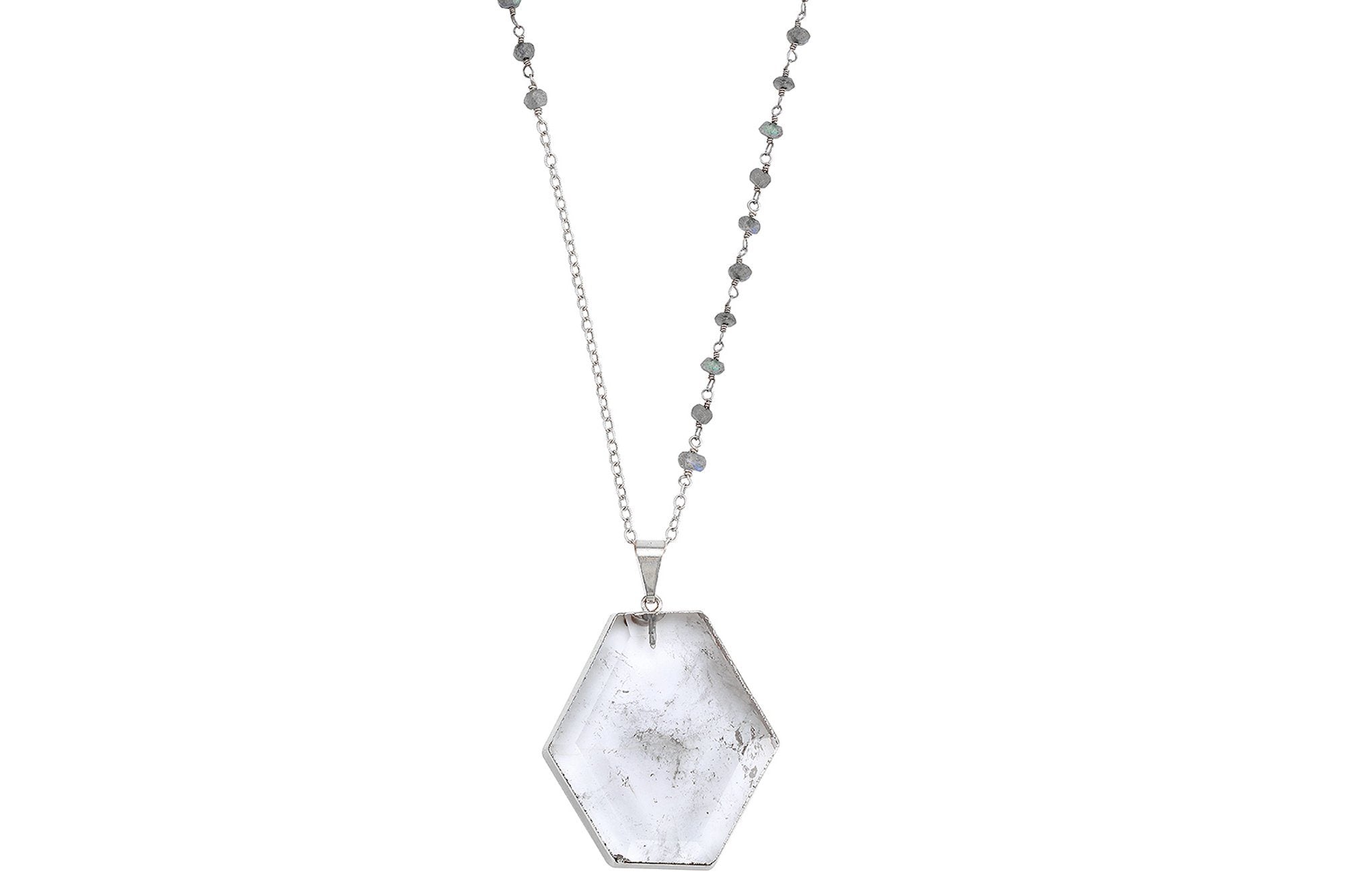 Thea - Clear Quartz and Labradorite 30 inch necklace necklace Amanda K Lockrow sterling silver