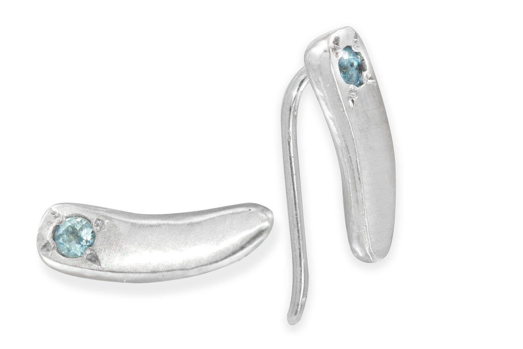 Small sterling silver Siria ear climbers with aquamarine stones earrings Amanda K Lockrow