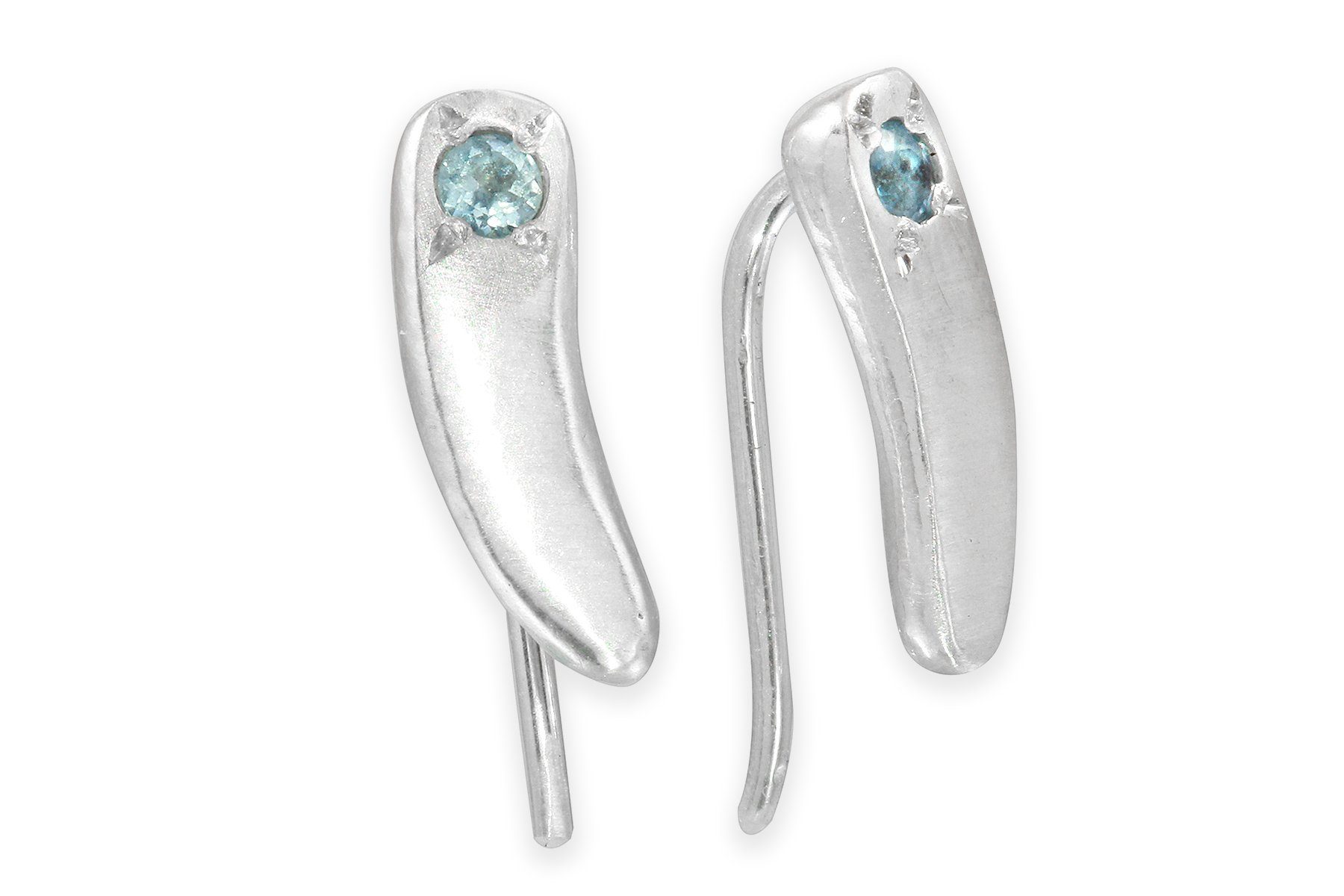 Small sterling silver Siria ear climbers with aquamarine stones earrings Amanda K Lockrow