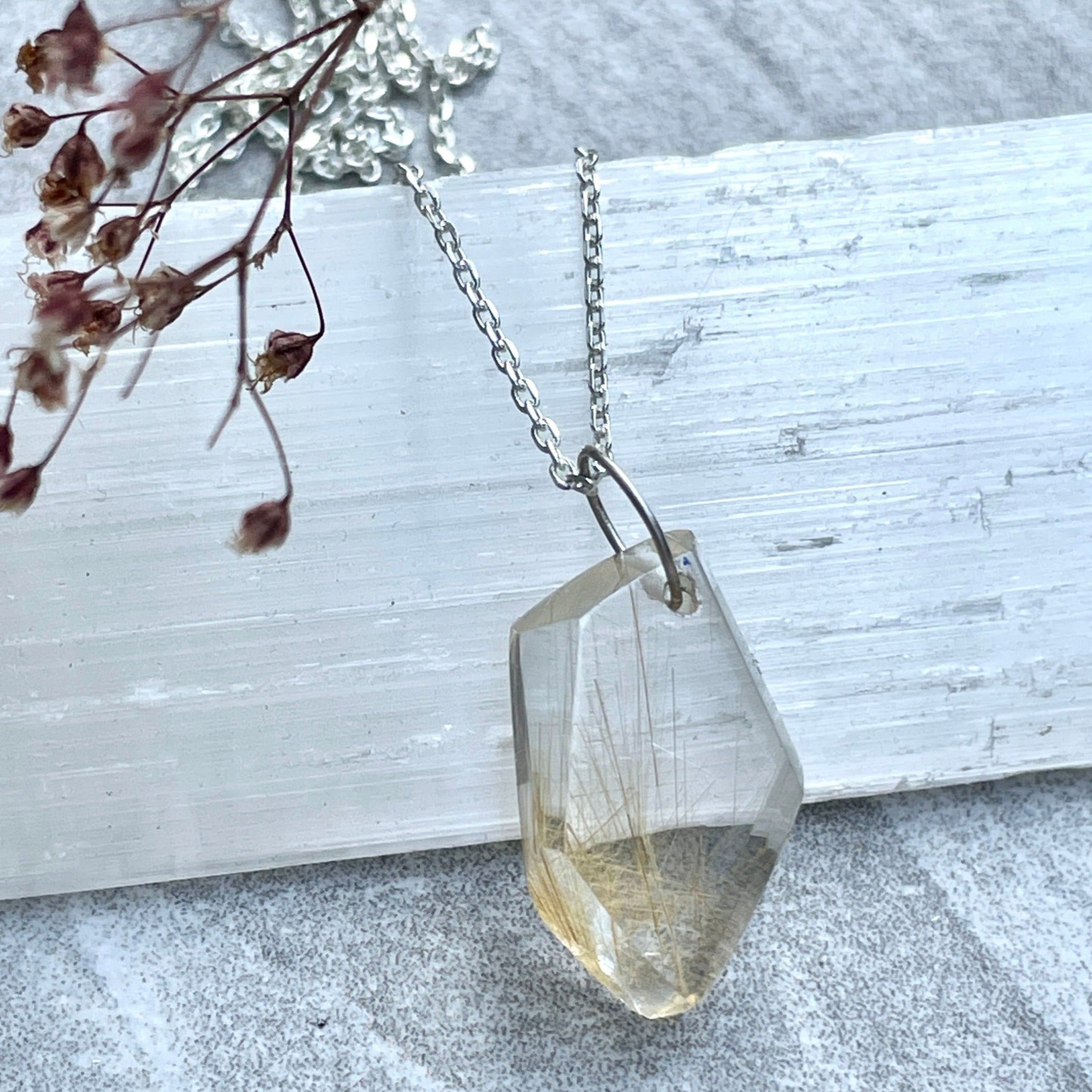 Rutilated quartz crystal geo necklace necklace Amanda K Lockrow