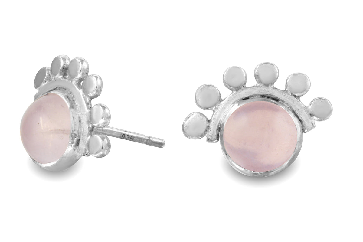 Rose Quartz sunrise sterling silver cabochon studs earrings Amanda K Lockrow 