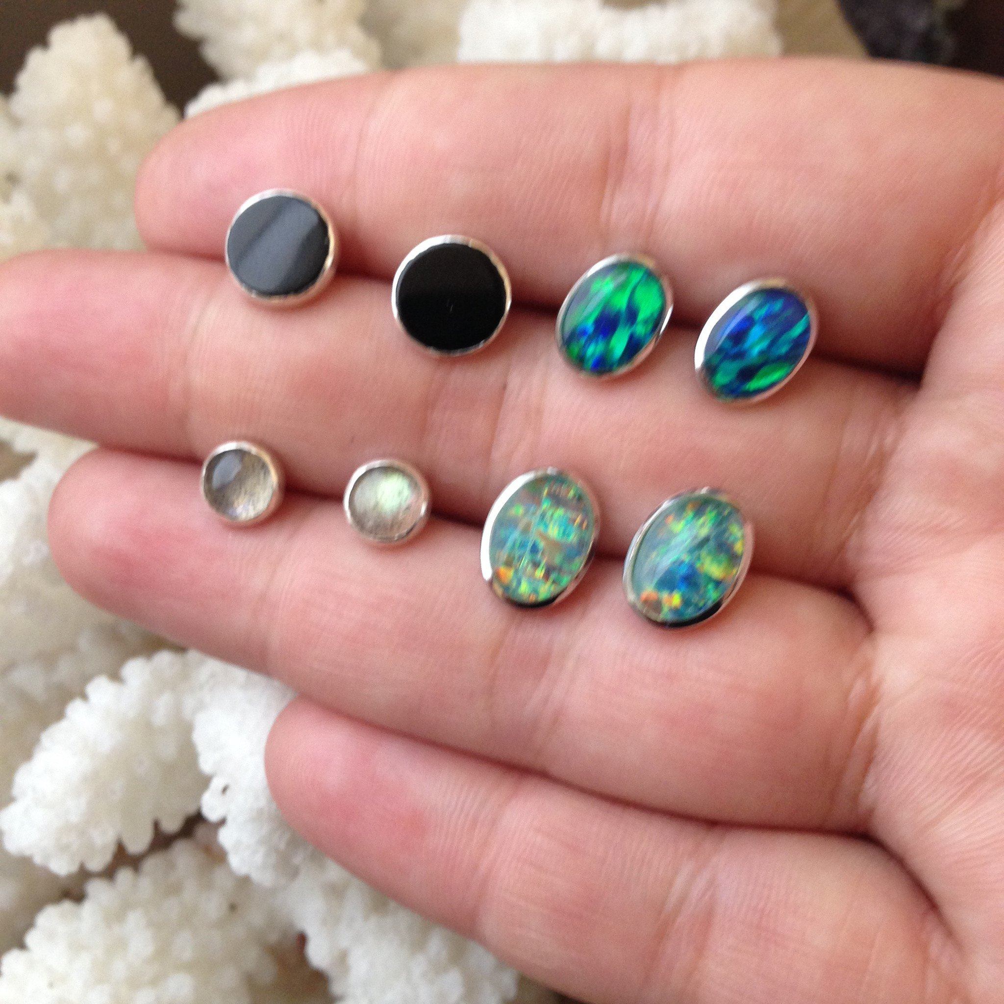 Labradorite sterling silver 6mm studs earrings Amanda K Lockrow