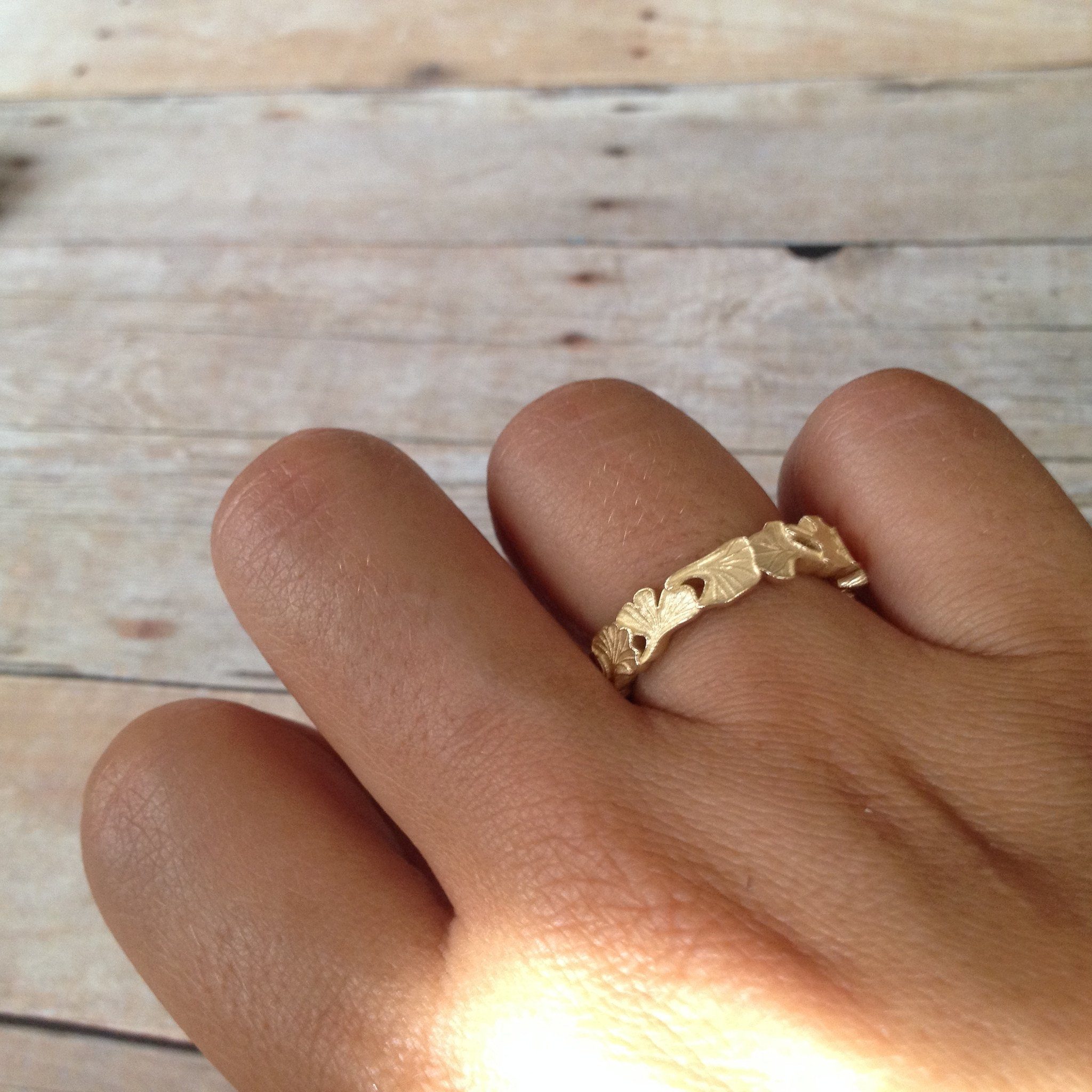 Ginkgo leaves sterling silver wedding band ring Amanda K Lockrow