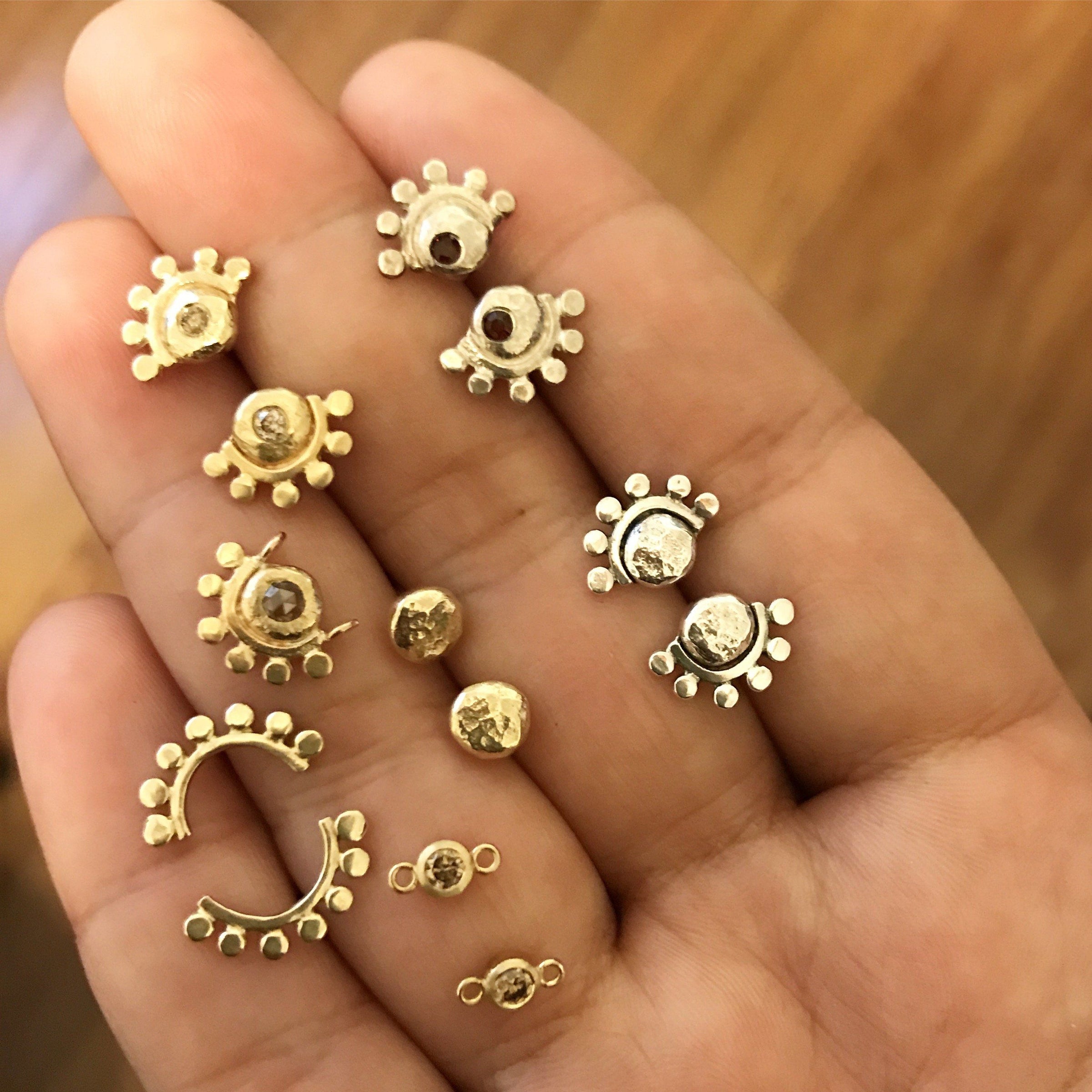 14k yellow gold sunrise stud earrings // 7 rays earrings Amanda K Lockrow