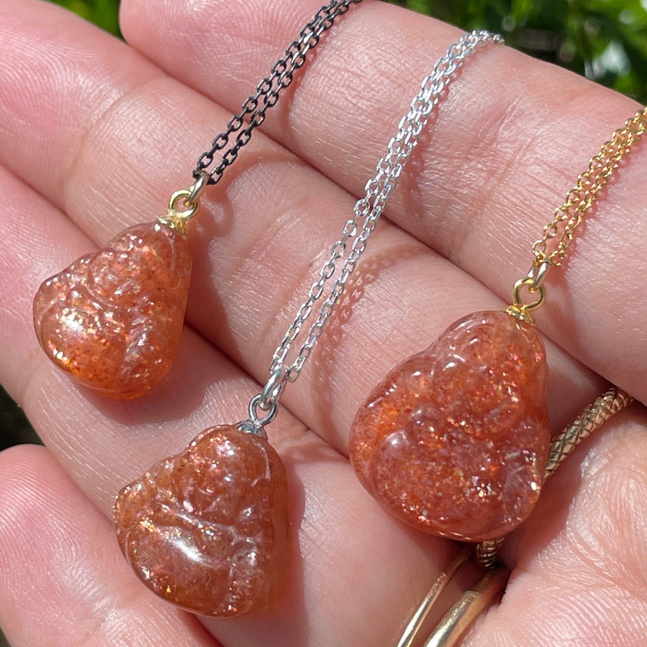 Happy Buddha sunstone crystal necklace - gold filled or sterling silver necklace Amanda K Lockrow