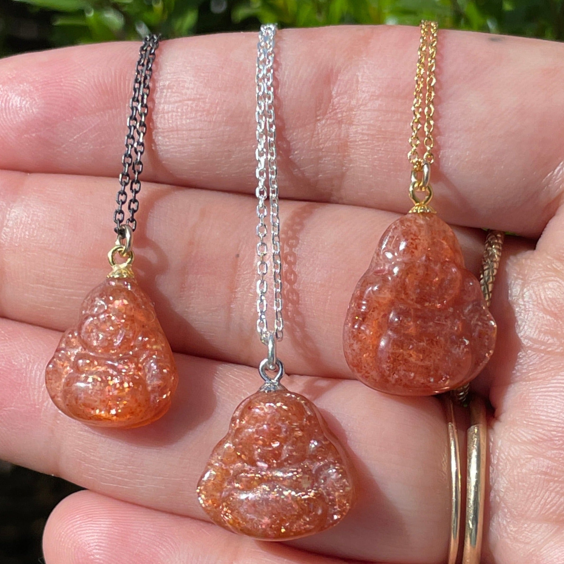 Happy Buddha sunstone crystal necklace - gold filled or sterling silver necklace Amanda K Lockrow