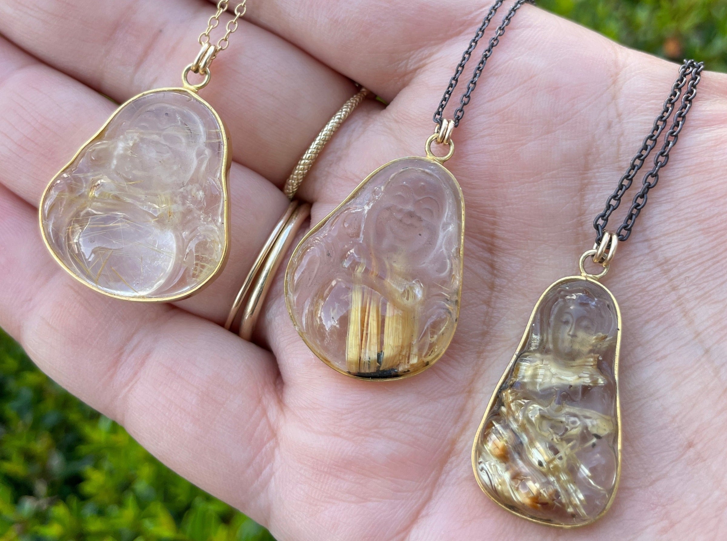 Happy Buddha rutilated quartz crystal necklace - gold filled | Aislinn collection necklace Amanda K Lockrow