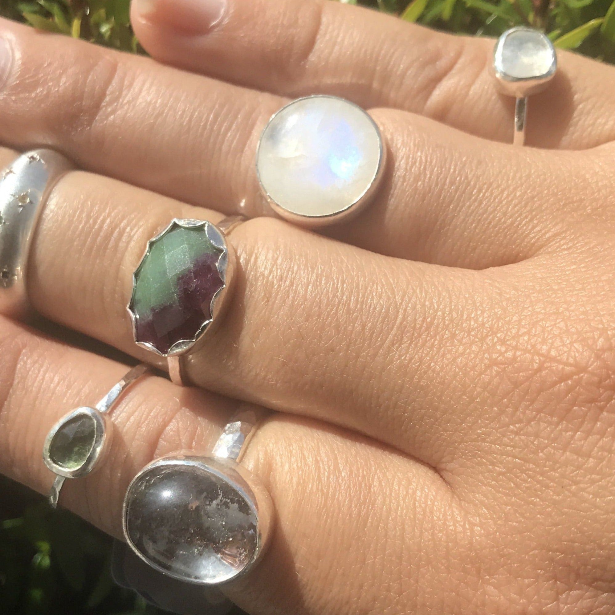 Rainbow moonstone sterling silver ring - size 8 ring Amanda K Lockrow