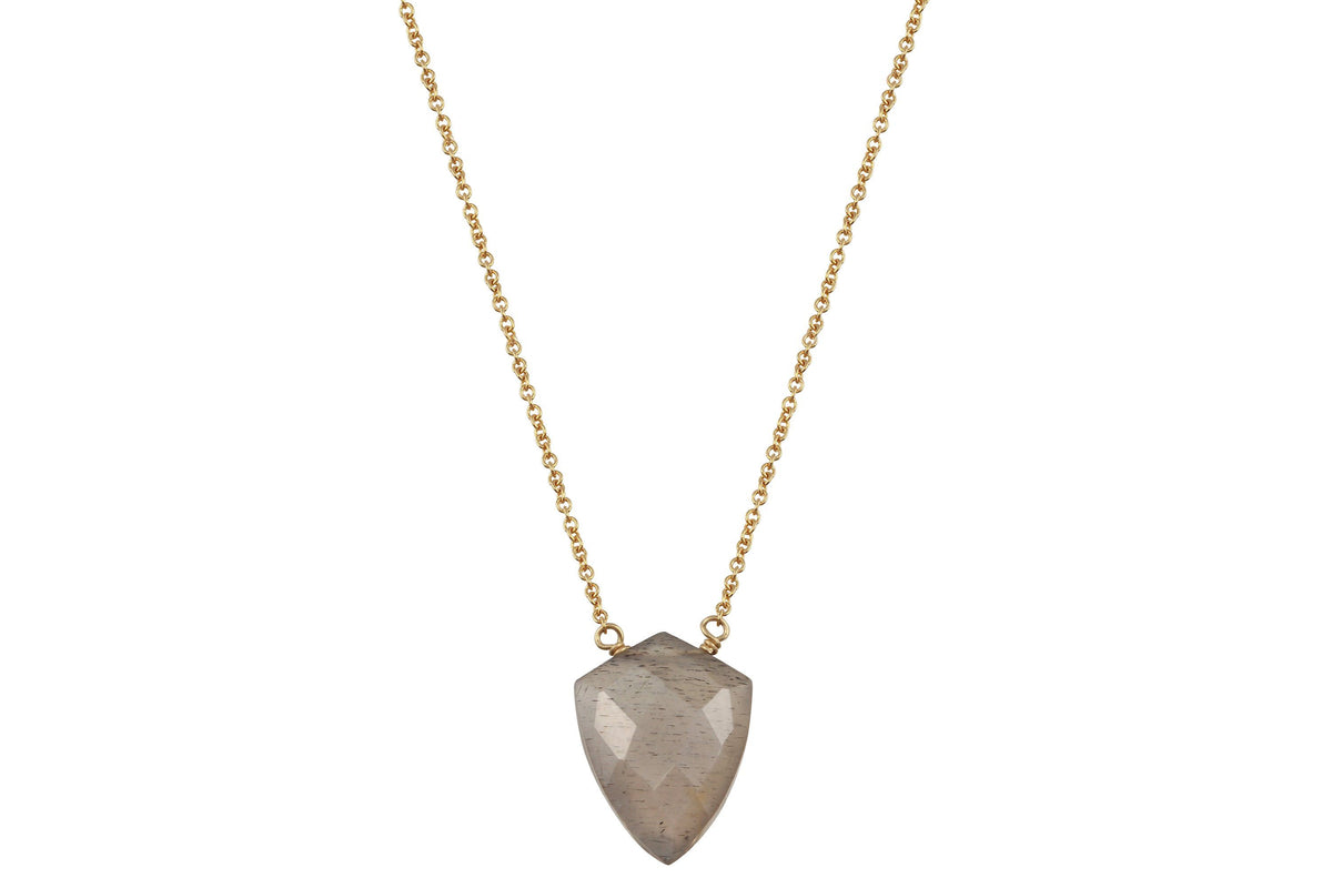 Grey moonstone shield 14k yellow gold filled necklace necklace Amanda K Lockrow 