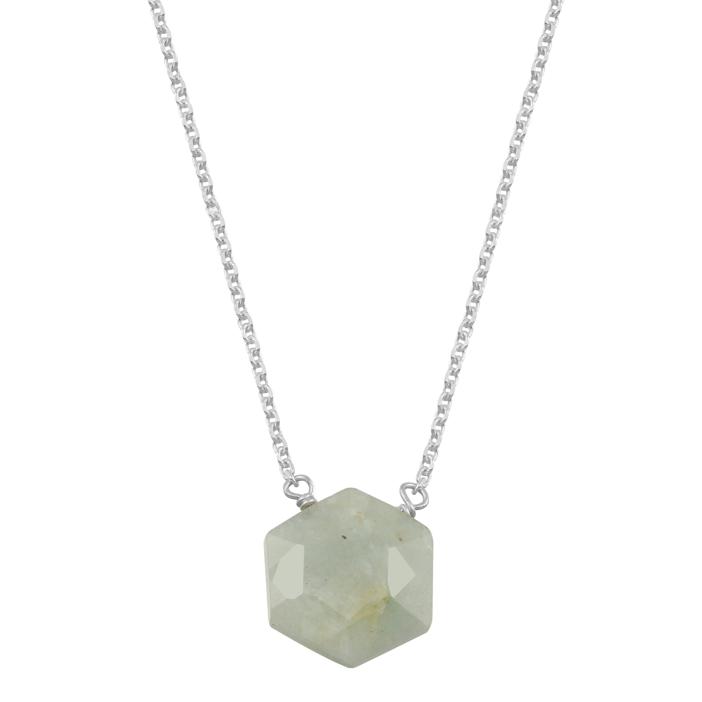 Aquamarine hexagon sterling silver necklace necklace Amanda K Lockrow
