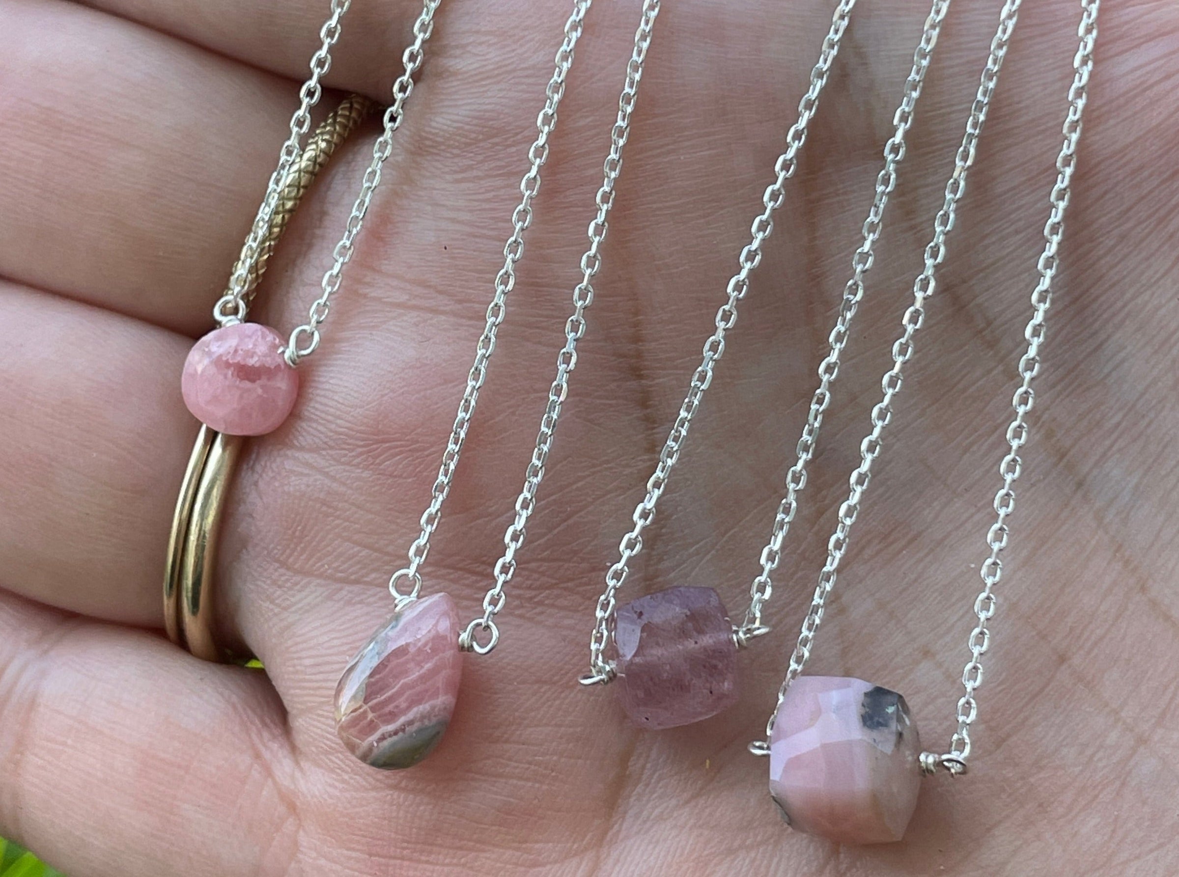 Pink Opal Cube Necklace - sterling silver or gold filled | Little Rock Collection necklace Amanda K Lockrow