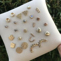 Rainbow moonstone 14K yellow gold stud earrings earrings Amanda K Lockrow
