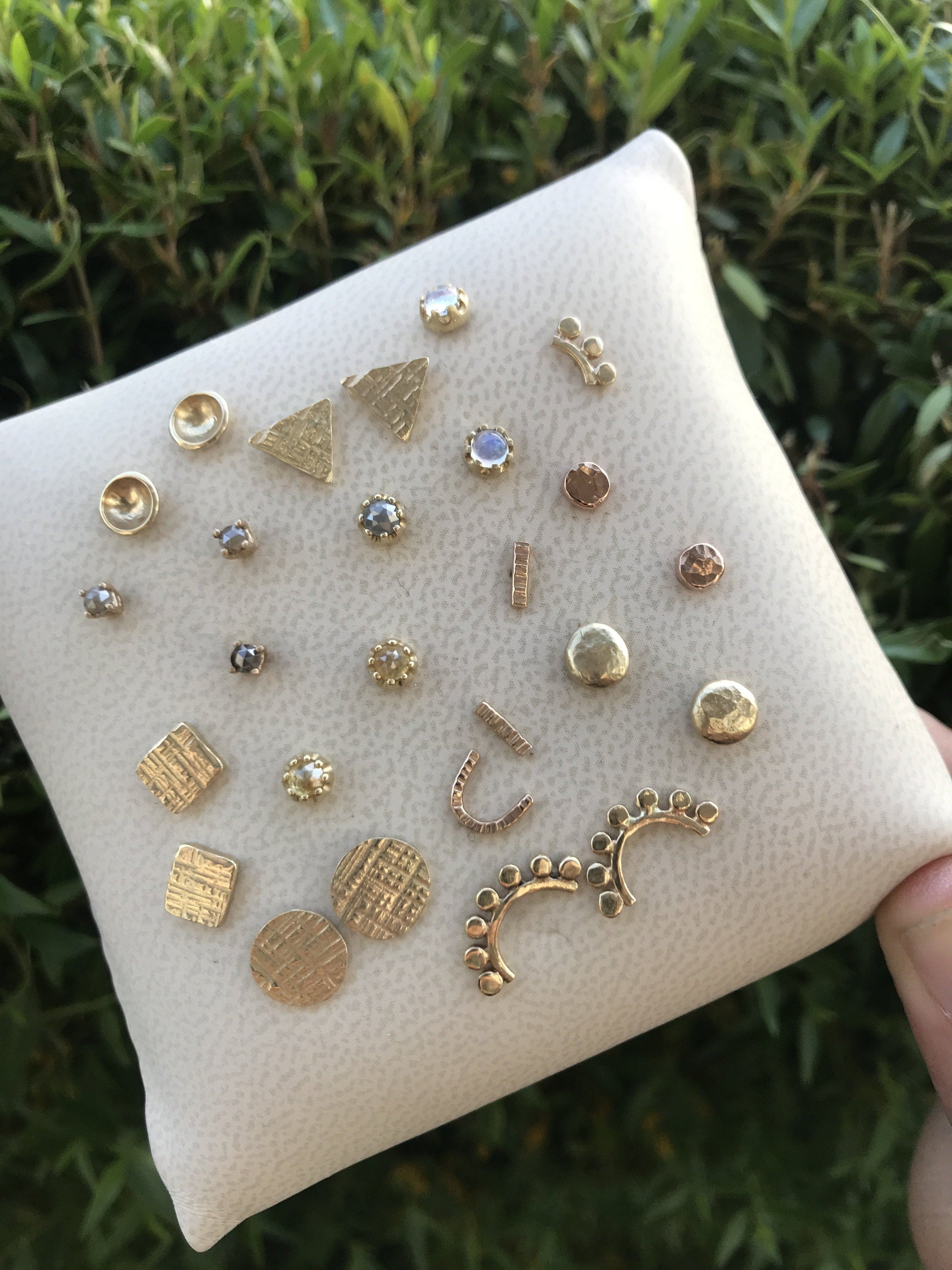 Rosecut diamond tiny 14K yellow gold stud earrings earrings Amanda K Lockrow