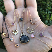 14k gold and rainbow sapphire dainty sunrise necklace necklace Amanda K Lockrow